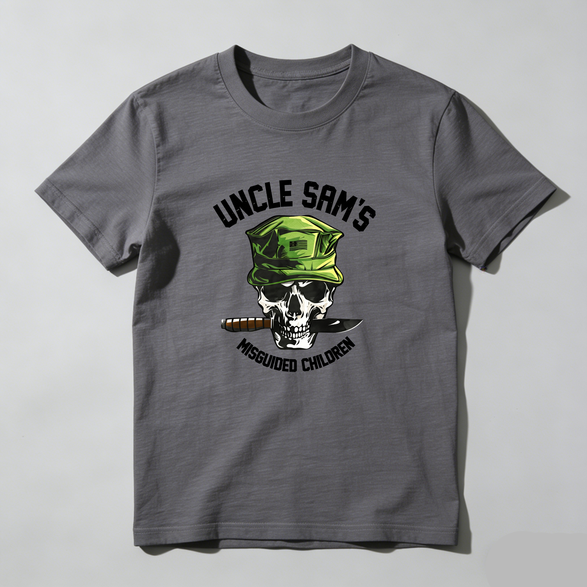 TEECURENT Uncle Sams Skull Hat Cigar Knife Misguided Children Pure Cotton Short Sleeve T Shirt-TeeCurent