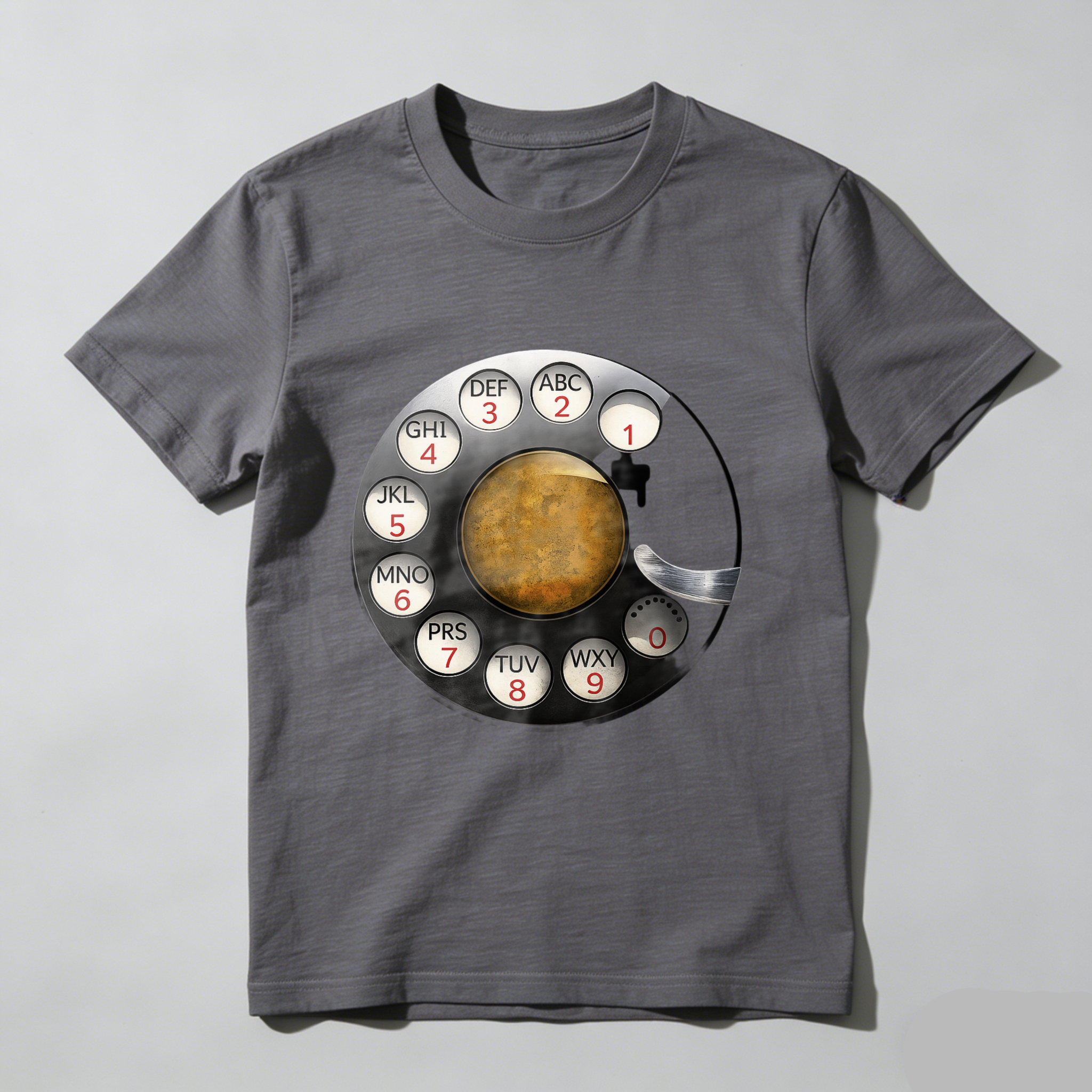 Retro Rotary Phone Dial Design Black T-Shirt Made In Usa