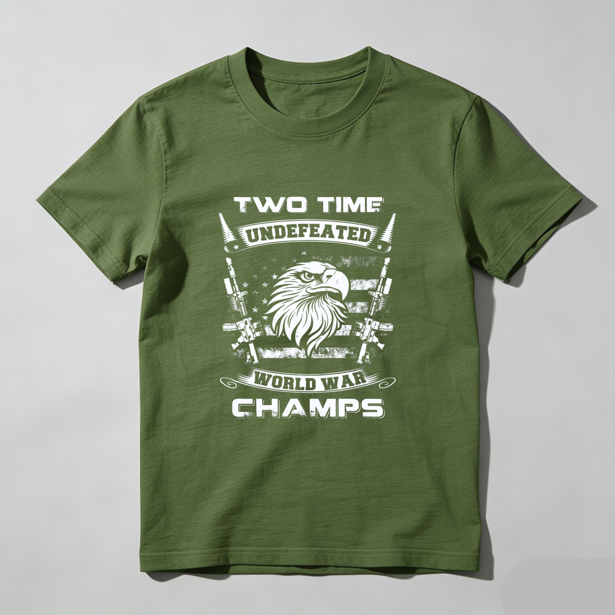 TEECURENT Two Time Undefeated World War Champs Eagle Patriotic T Shirt
