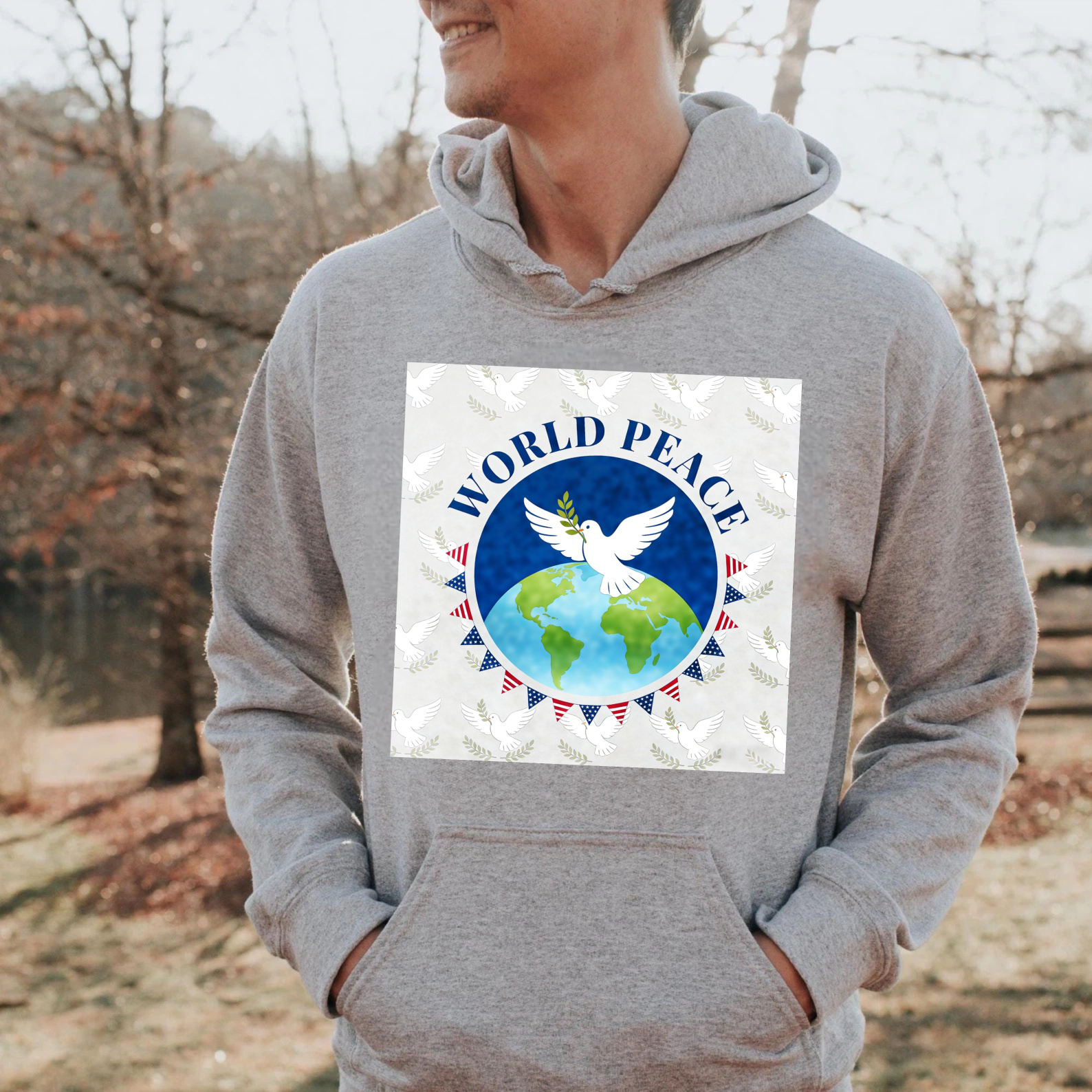 TEECURENT World Peace Dove Globe Design Hoodie For Men And Women Unisex Sweatshirt With Pocket And Drawstring Hood Comfortable Casual Wear For Everyday Use