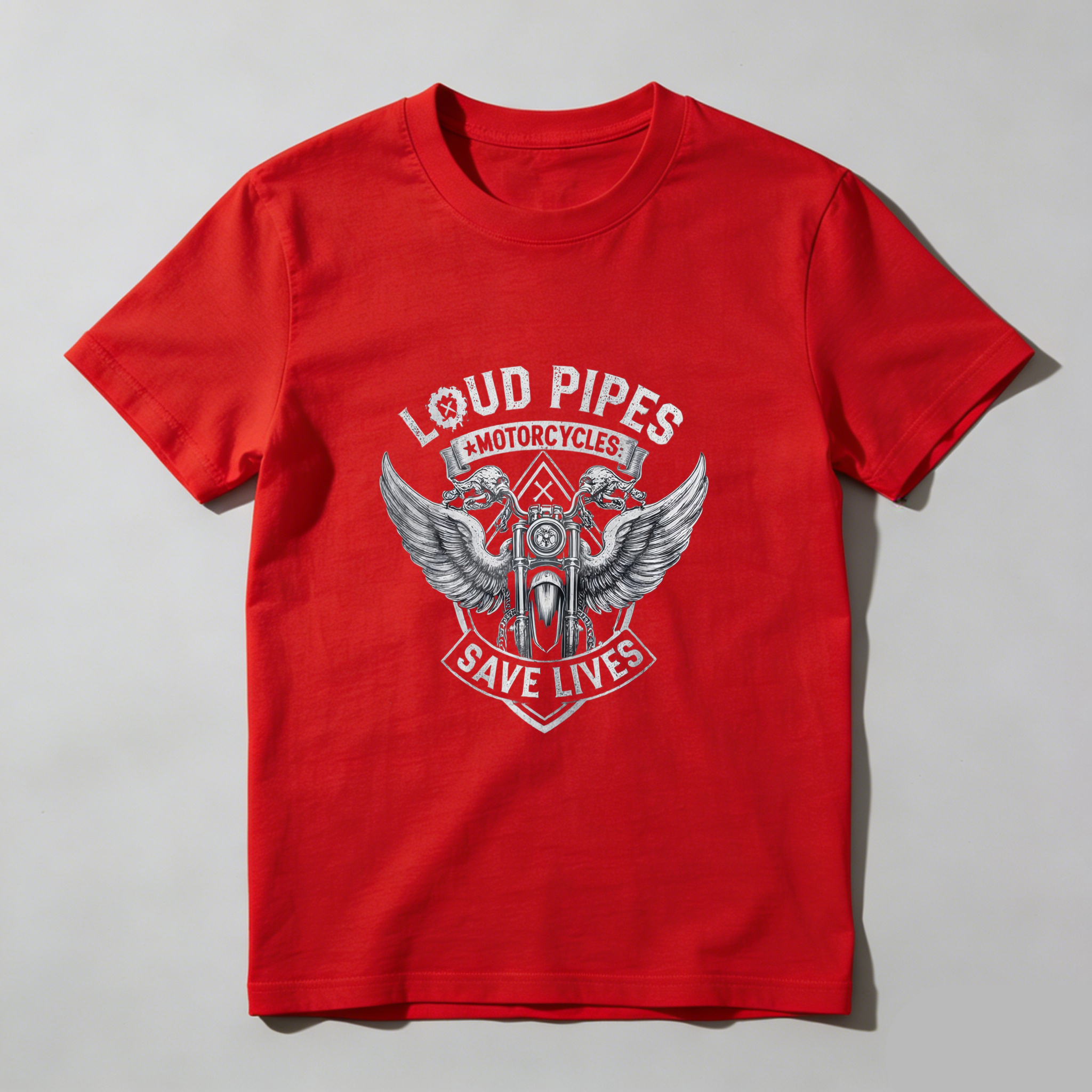 TEECURENT T-SHIRT  Loud Pipes Save Lives Motorcycles Wings Engine