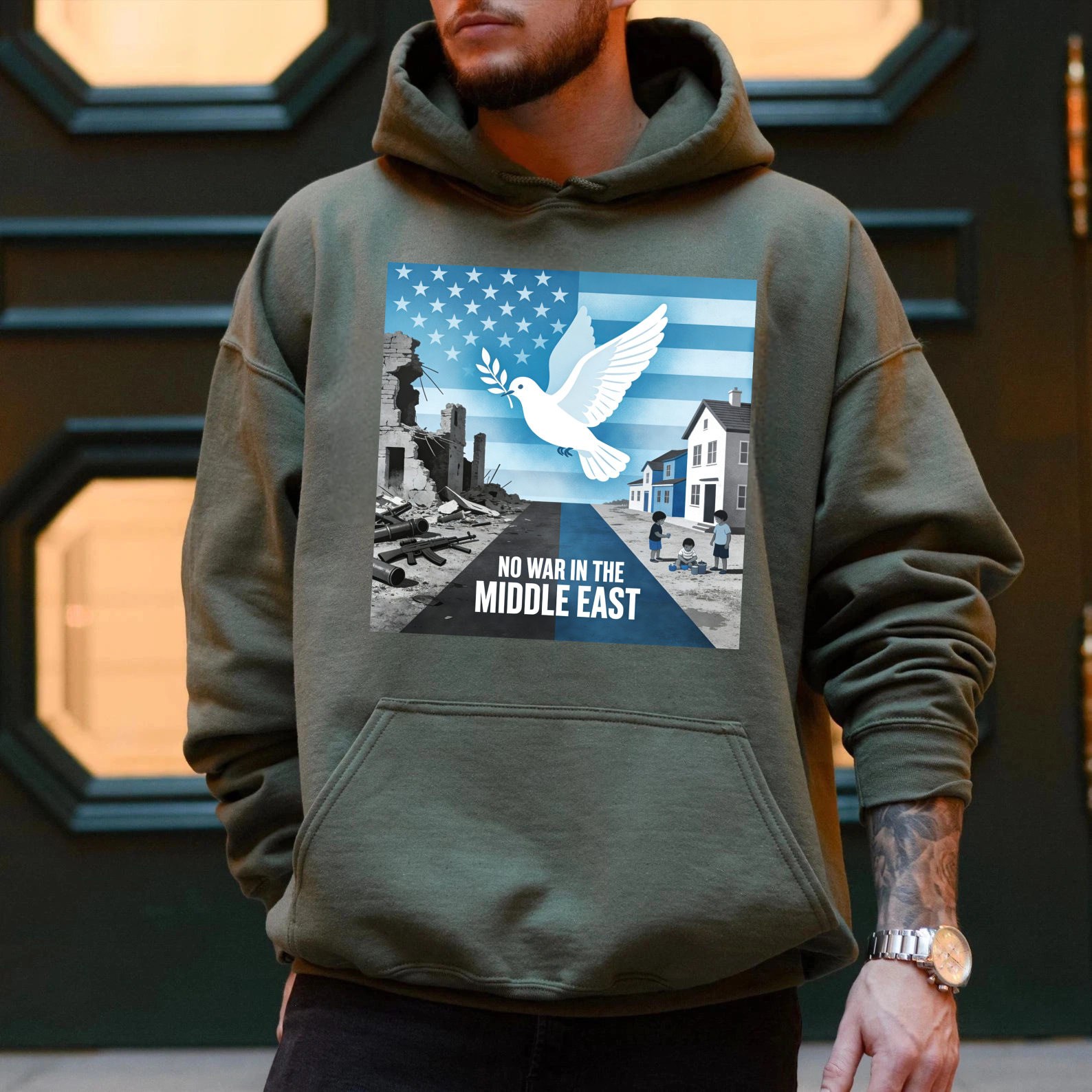 TEECURENT No War In The Middle East Peace Dove Usa Flag Hoodie For Men Women Anti War Statement Sweatshirt Political Activism Apparel