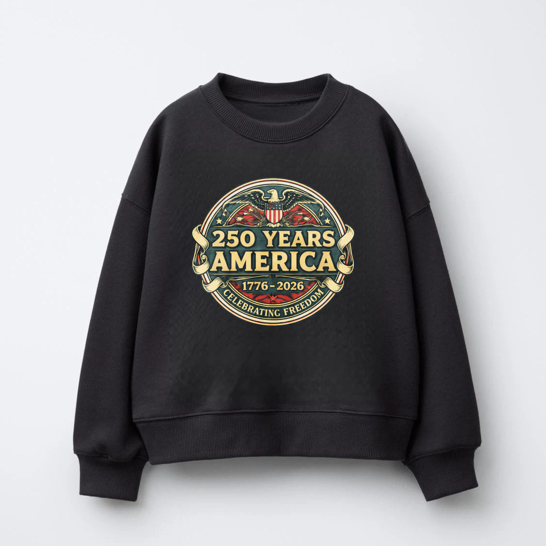 250 Years America 1776 2026 Celebrating Freedom Vintage Eagle Design Sweatshirt Black Unisex Crewneck Pullover Long Sleeve Casual Top