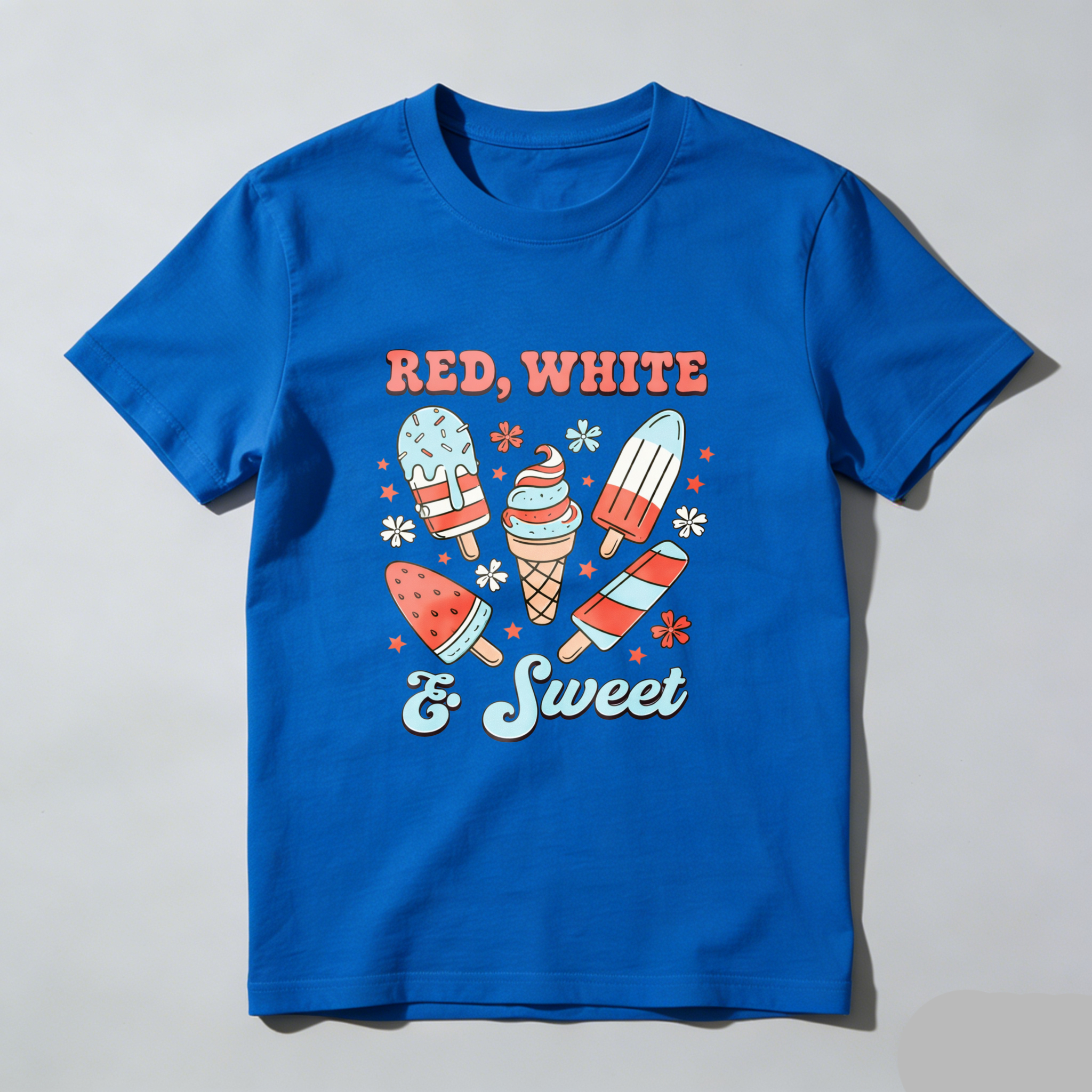 TEECURENT Red White And Sweet Ice Cream Pops Patriotic Summer T Shirt WOMEN