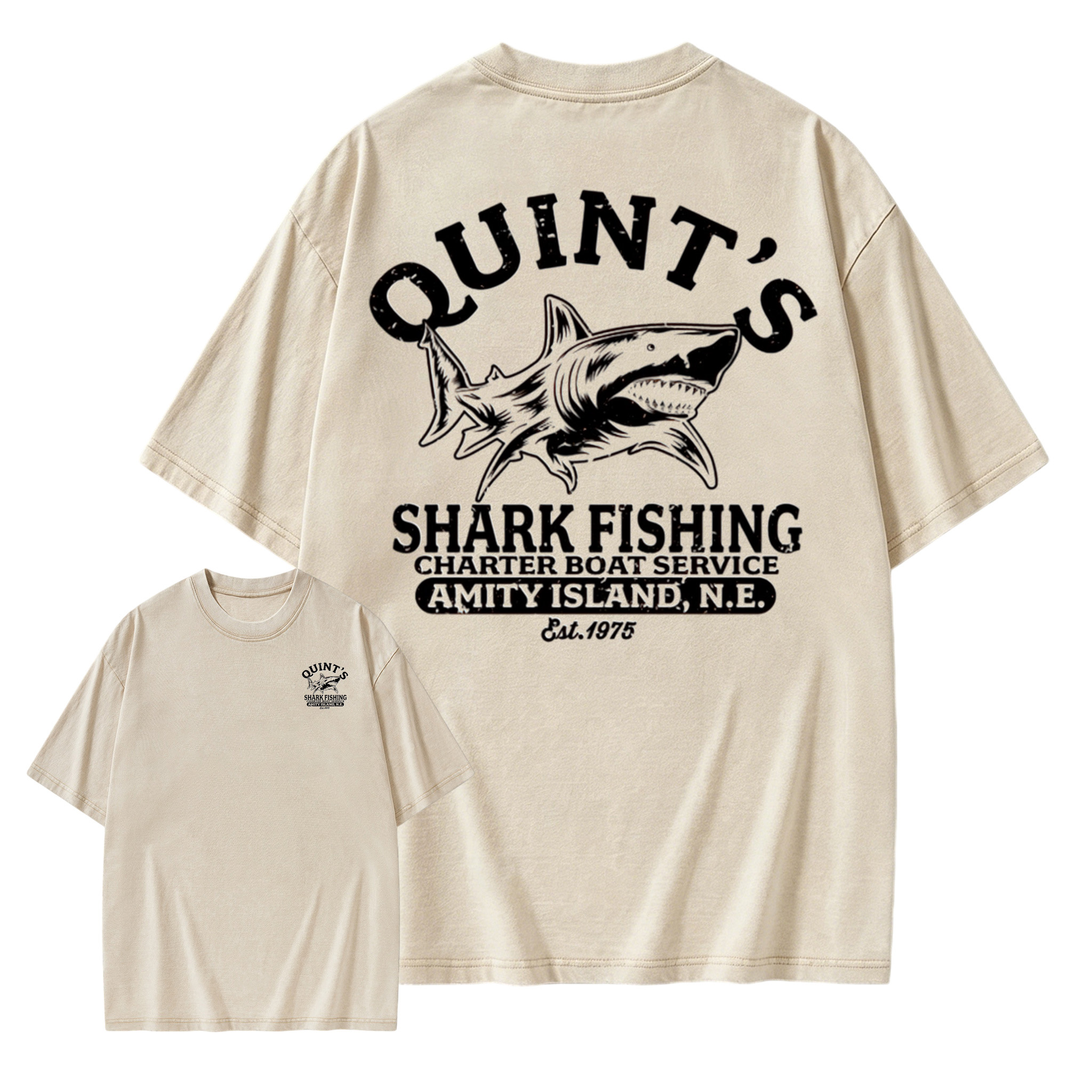 Quint's Shark Fishing T-Shirt: Raw Unbleached Washed T-shirt