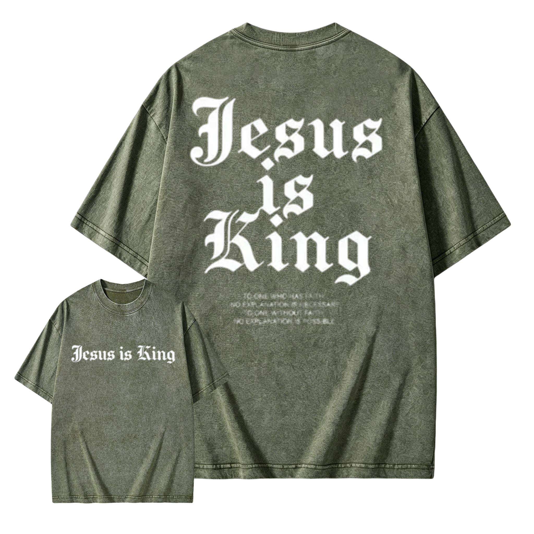 Retro Washed Cotton Jesus Is King T-Shirt - Menswear Short-Sleeve Round Neck Top, Ideal for Summer Outing Washed T-shirt
