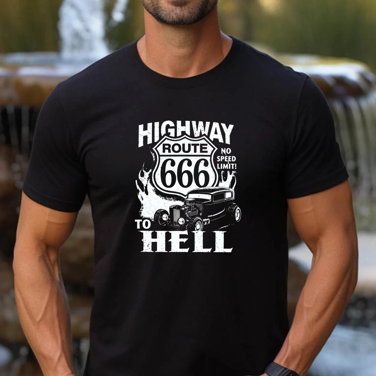 Highway Route 666 No Speed Limit To Hell Classic Car T Shirt
