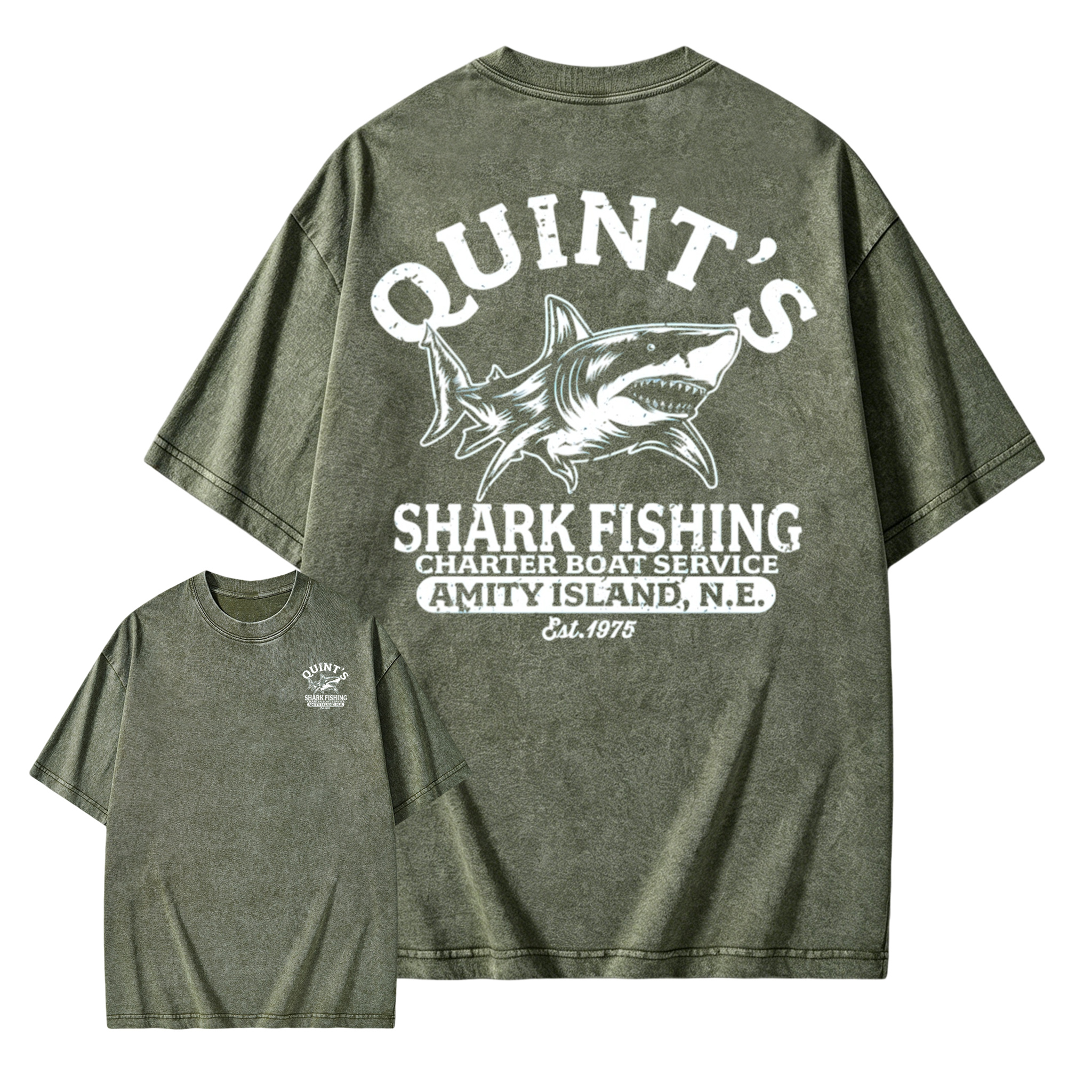 Quint's Shark Fishing T-Shirt: Raw Unbleached Washed T-shirt