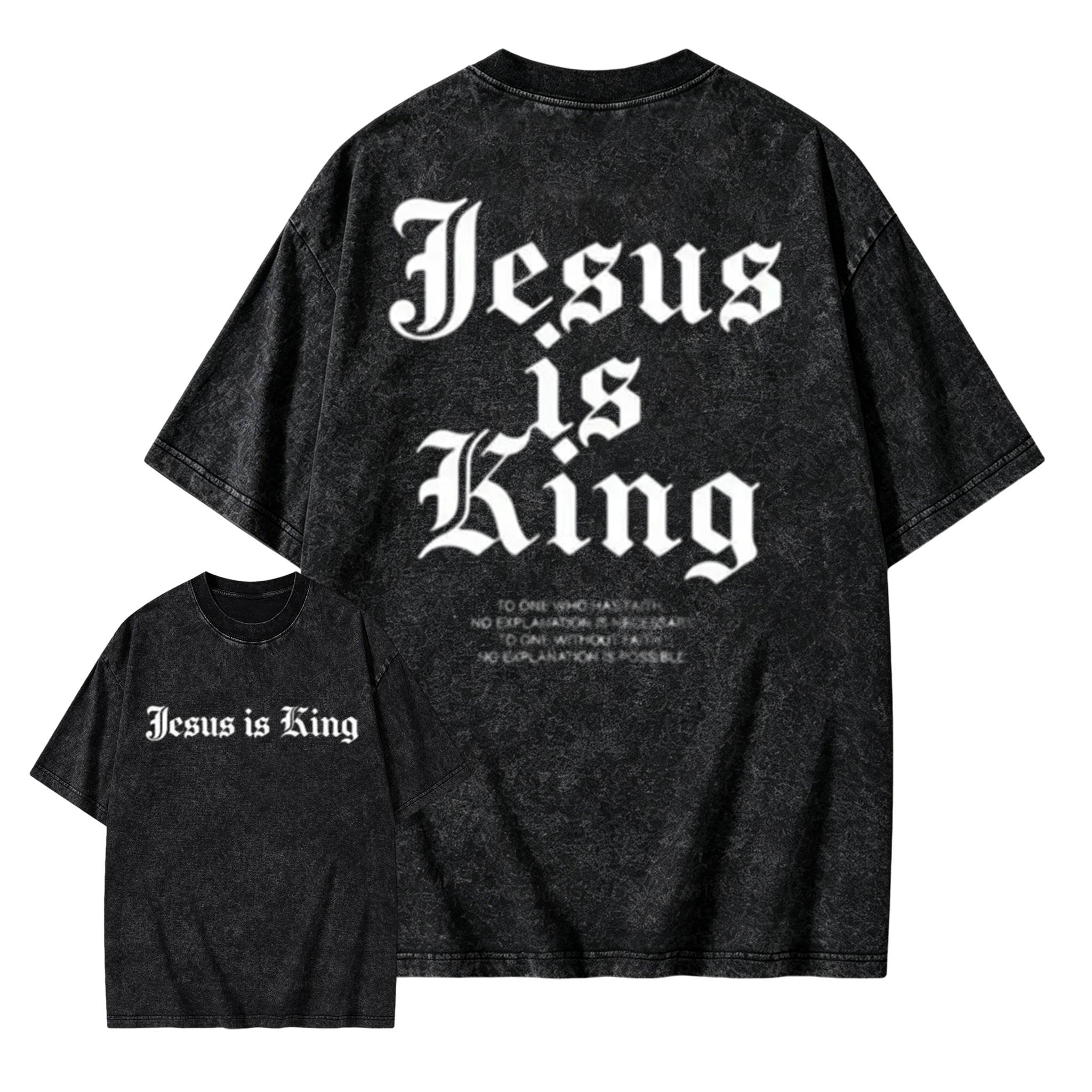 Retro Washed Cotton Jesus Is King T-Shirt - Menswear Short-Sleeve Round Neck Top, Ideal for Summer Outing Washed T-shirt