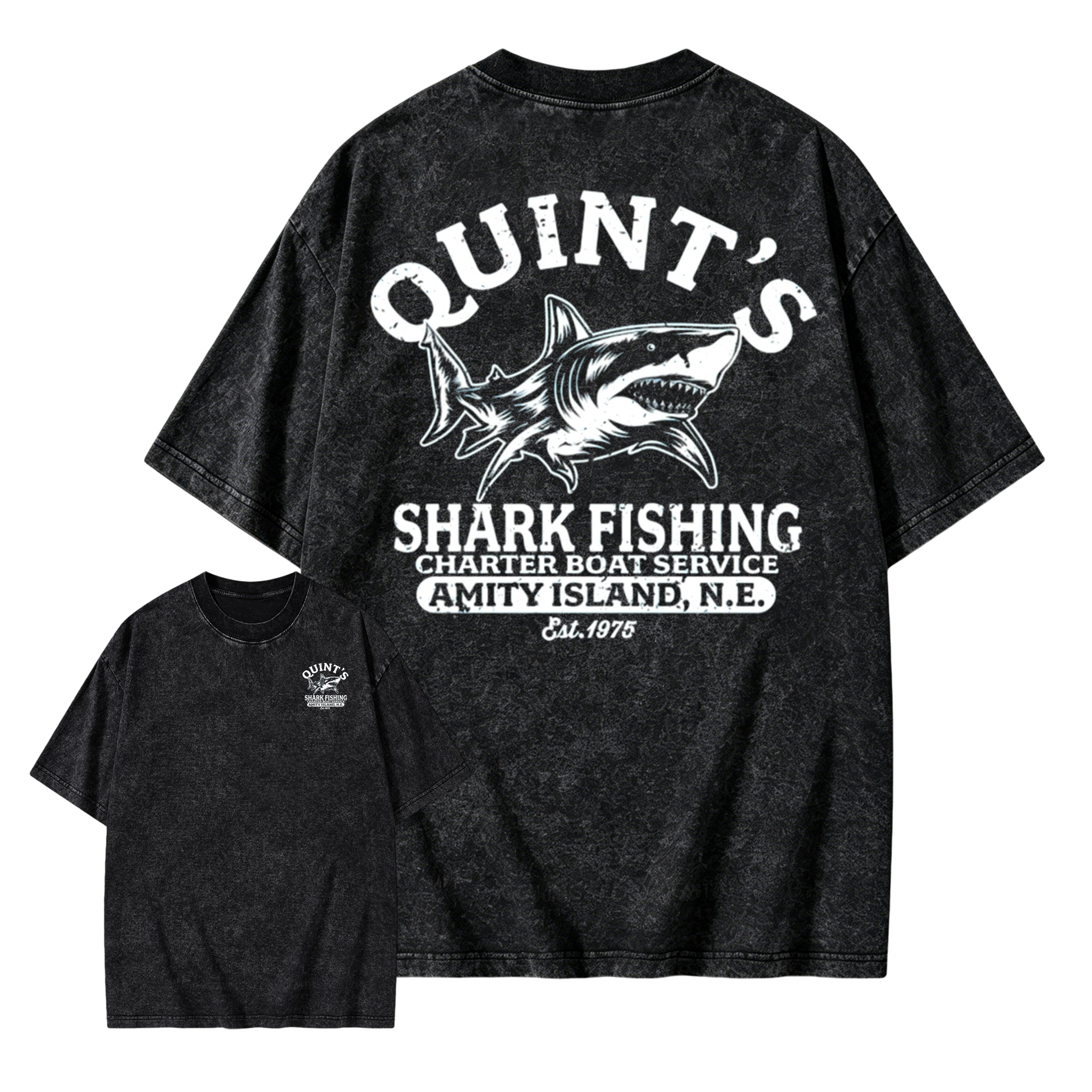 Quint's Shark Fishing T-Shirt: Raw Unbleached Washed T-shirt