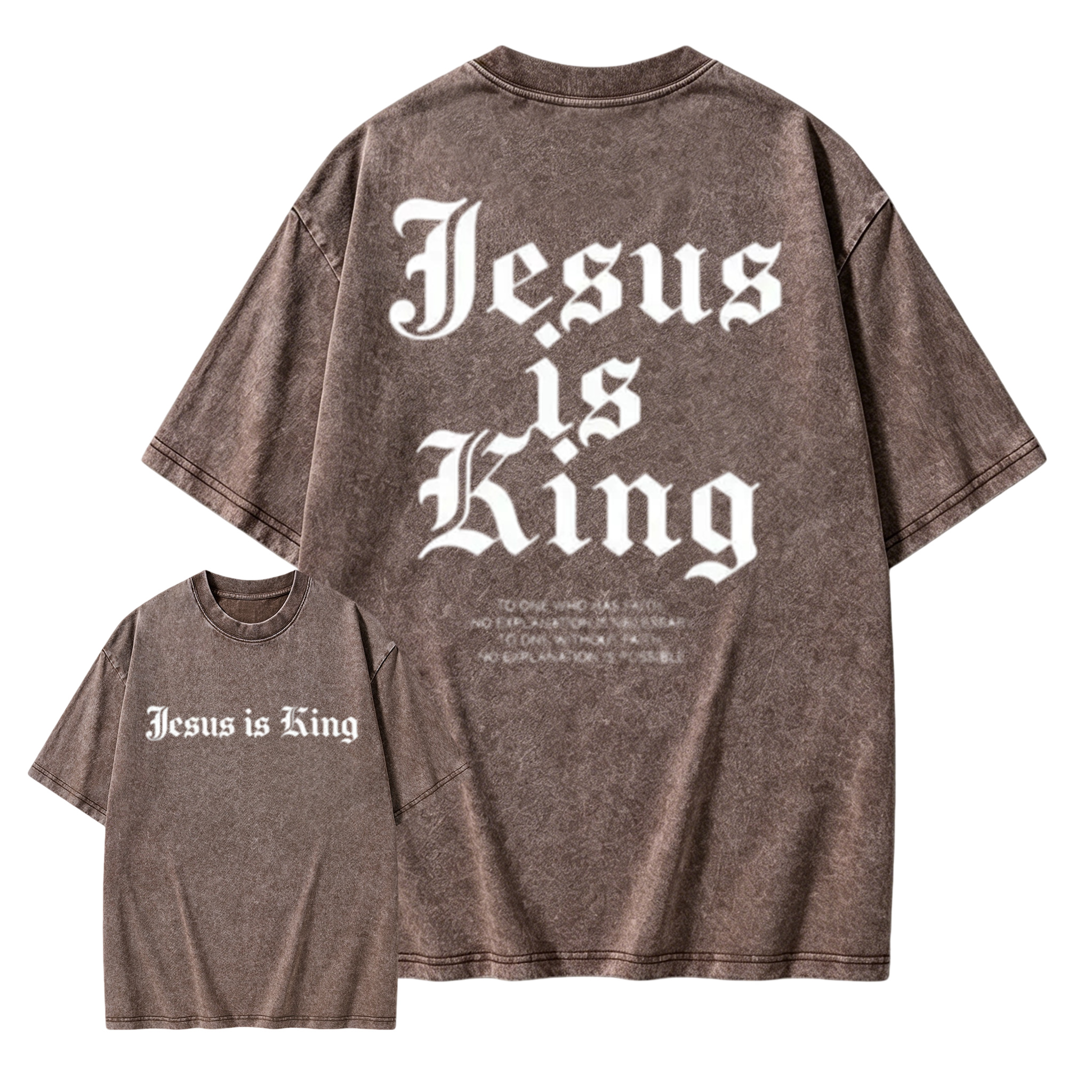 Retro Washed Cotton Jesus Is King T-Shirt - Menswear Short-Sleeve Round Neck Top, Ideal for Summer Outing Washed T-shirt
