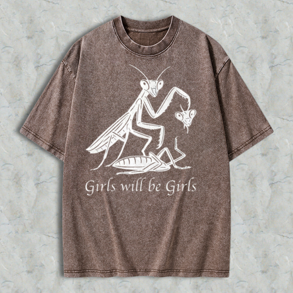 Girls Will Be Girls Oversize Unisex Washed T-Shirt for Women and Men's Unisex Fit Batik Cotton Oversize Streetwear Menswear Super Soft Pre-Shrunk