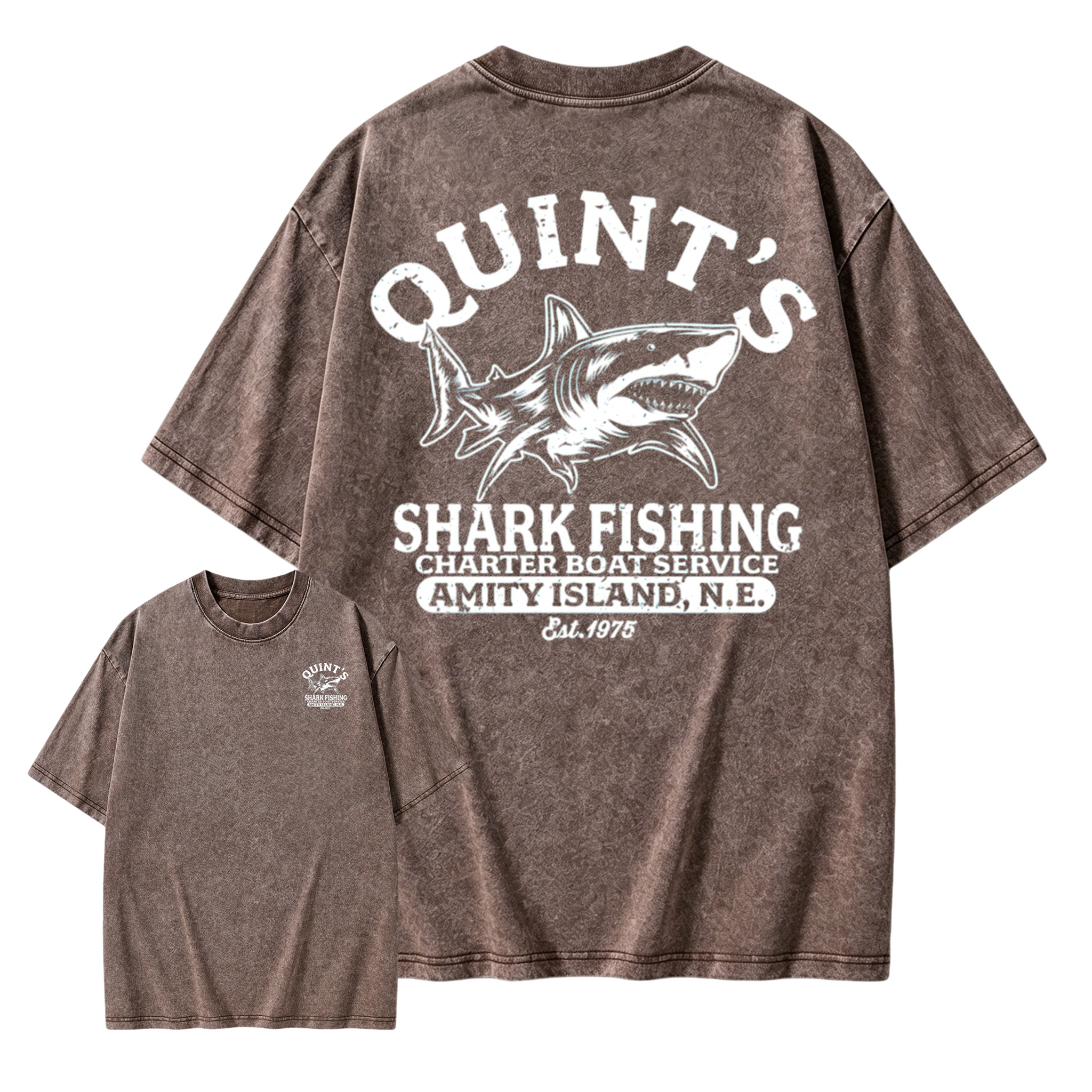 Quint's Shark Fishing T-Shirt: Raw Unbleached Washed T-shirt