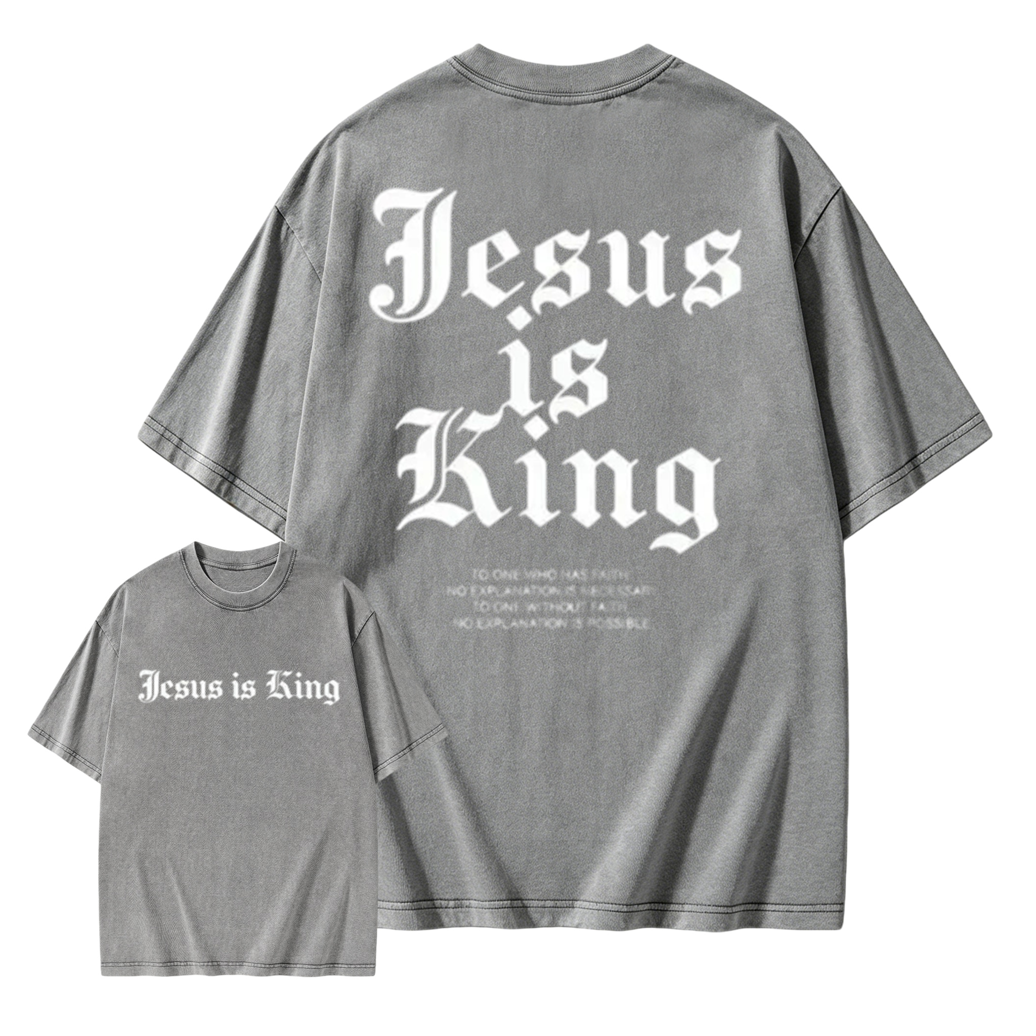 Retro Washed Cotton Jesus Is King T-Shirt - Menswear Short-Sleeve Round Neck Top, Ideal for Summer Outing Washed T-shirt