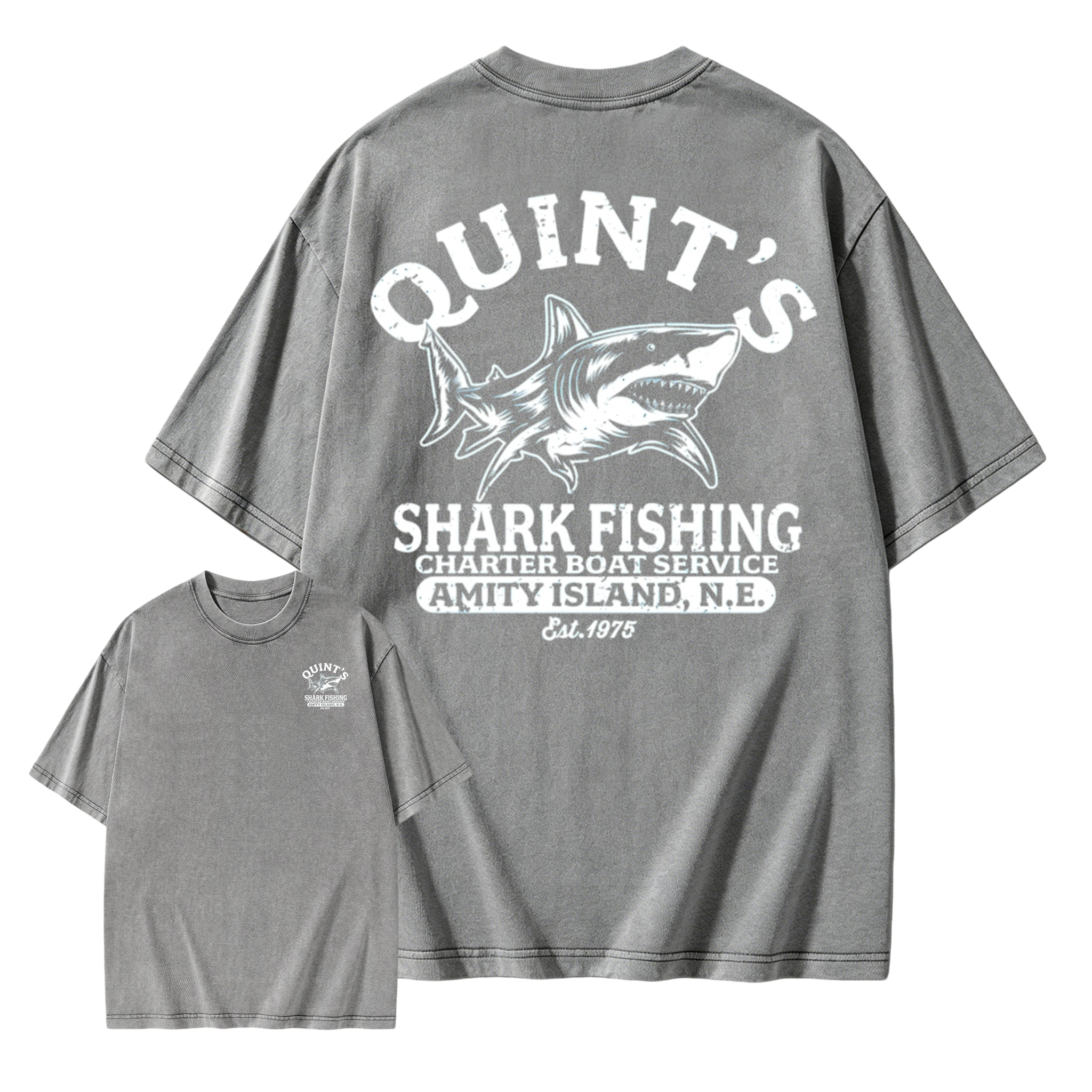 Quint's Shark Fishing T-Shirt: Raw Unbleached Washed T-shirt