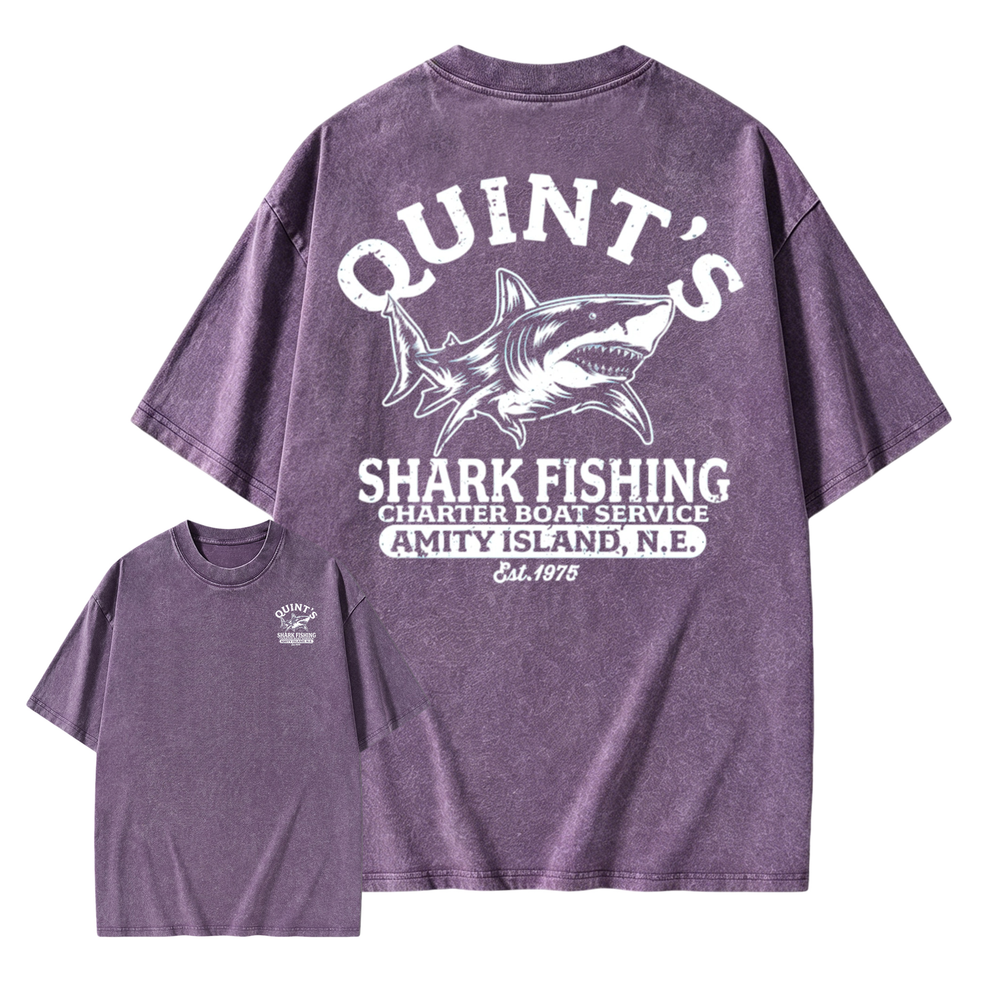Quint's Shark Fishing T-Shirt: Raw Unbleached Washed T-shirt