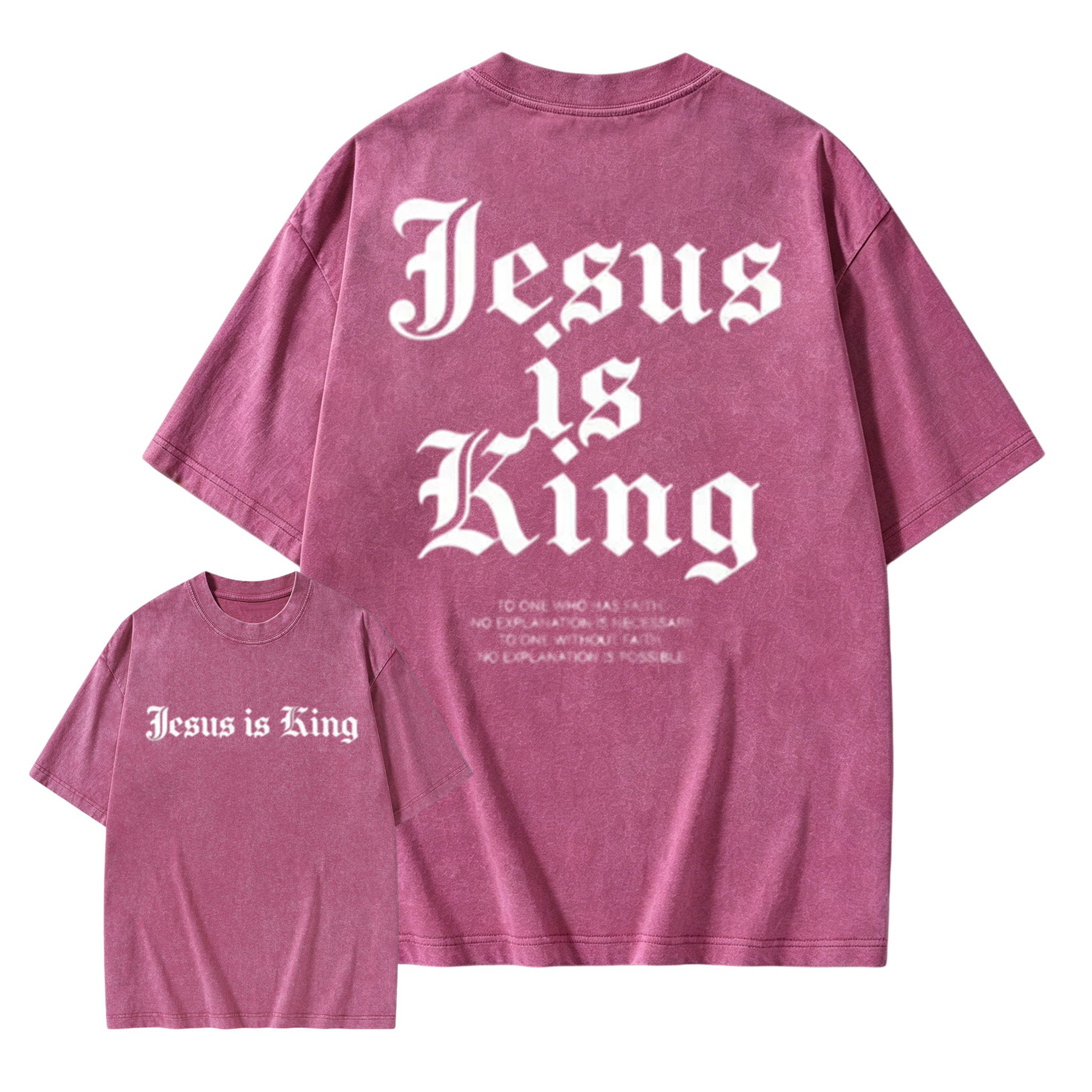 Retro Washed Cotton Jesus Is King T-Shirt - Menswear Short-Sleeve Round Neck Top, Ideal for Summer Outing Washed T-shirt