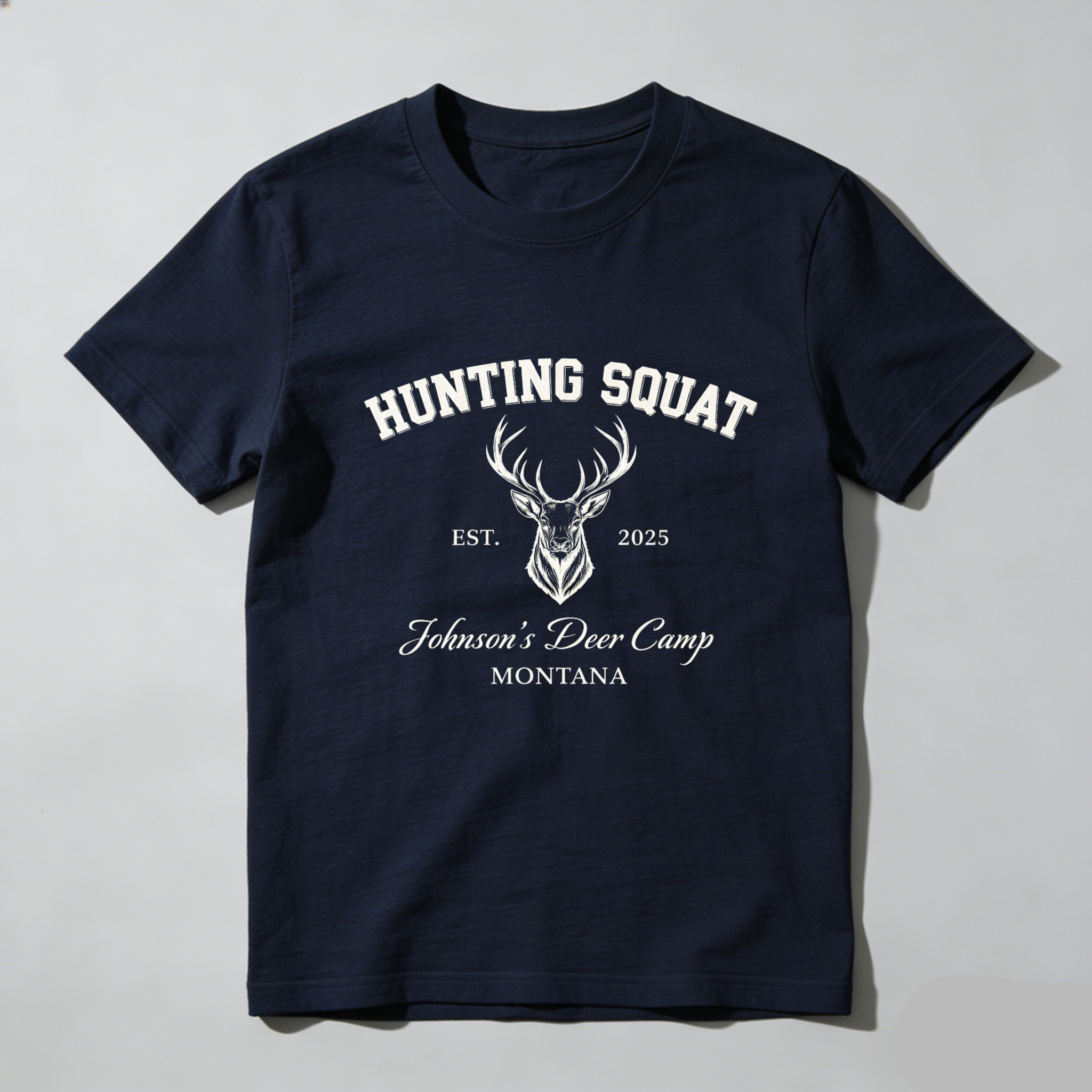 TEECURENT Hunting Squat Johnsons Deer Camp Montana Est 2025 T Shirt Black-TeeCurent