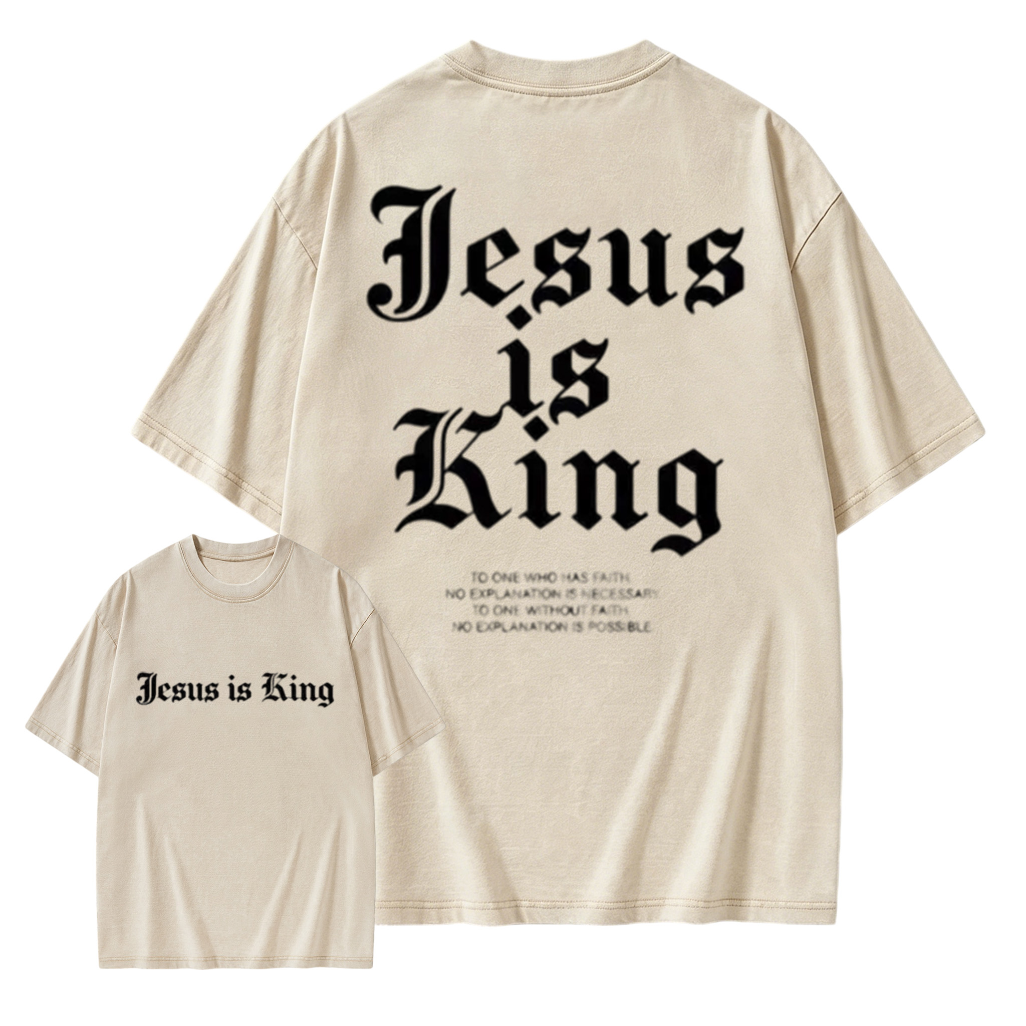 Retro Washed Cotton Jesus Is King T-Shirt - Menswear Short-Sleeve Round Neck Top, Ideal for Summer Outing Washed T-shirt