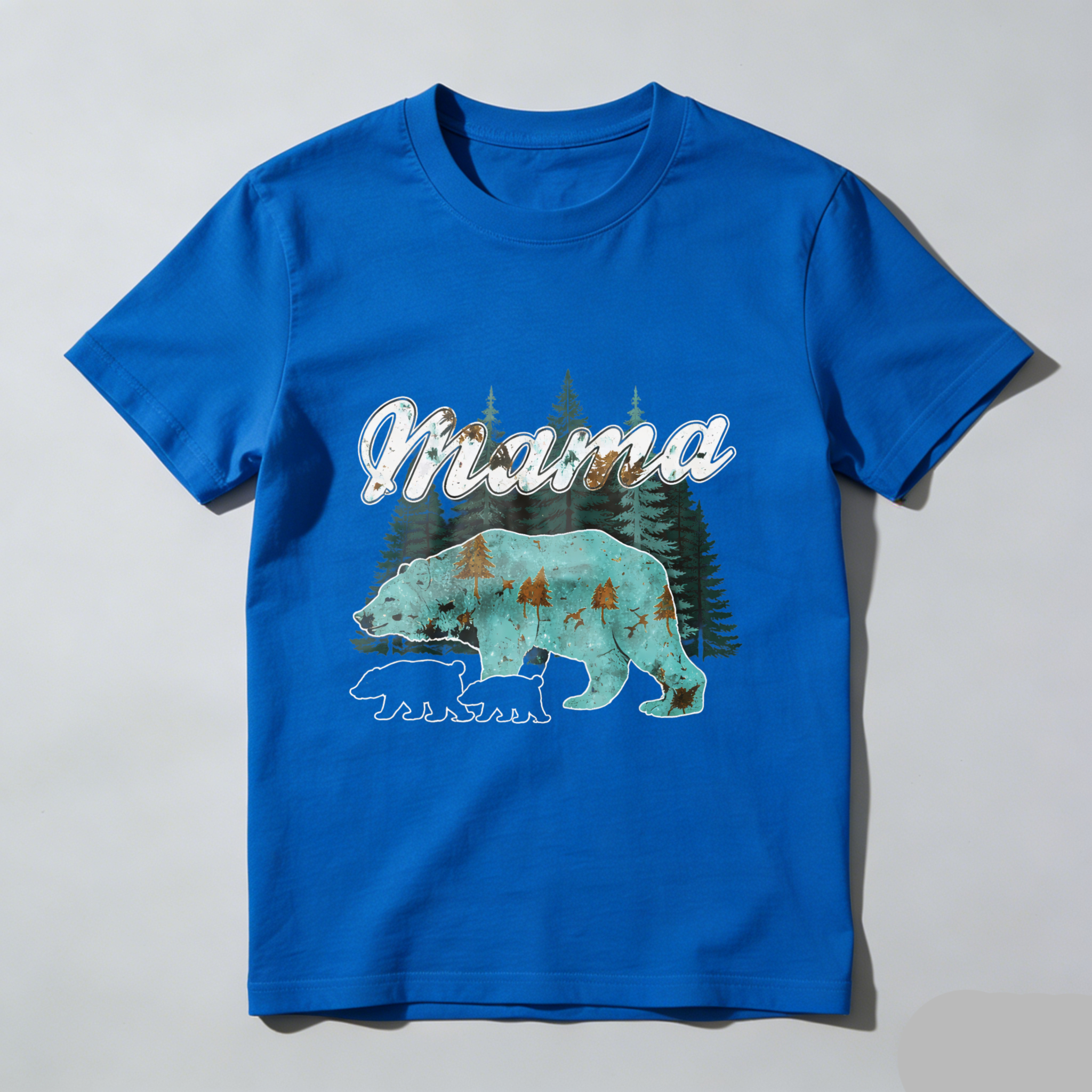 TEECURENT Mama Bear Forest Design Black T Shirt For Women And Men Nature Inspired Graphic Tee With Bear And Trees Pattern Casual Wear WOMEN
