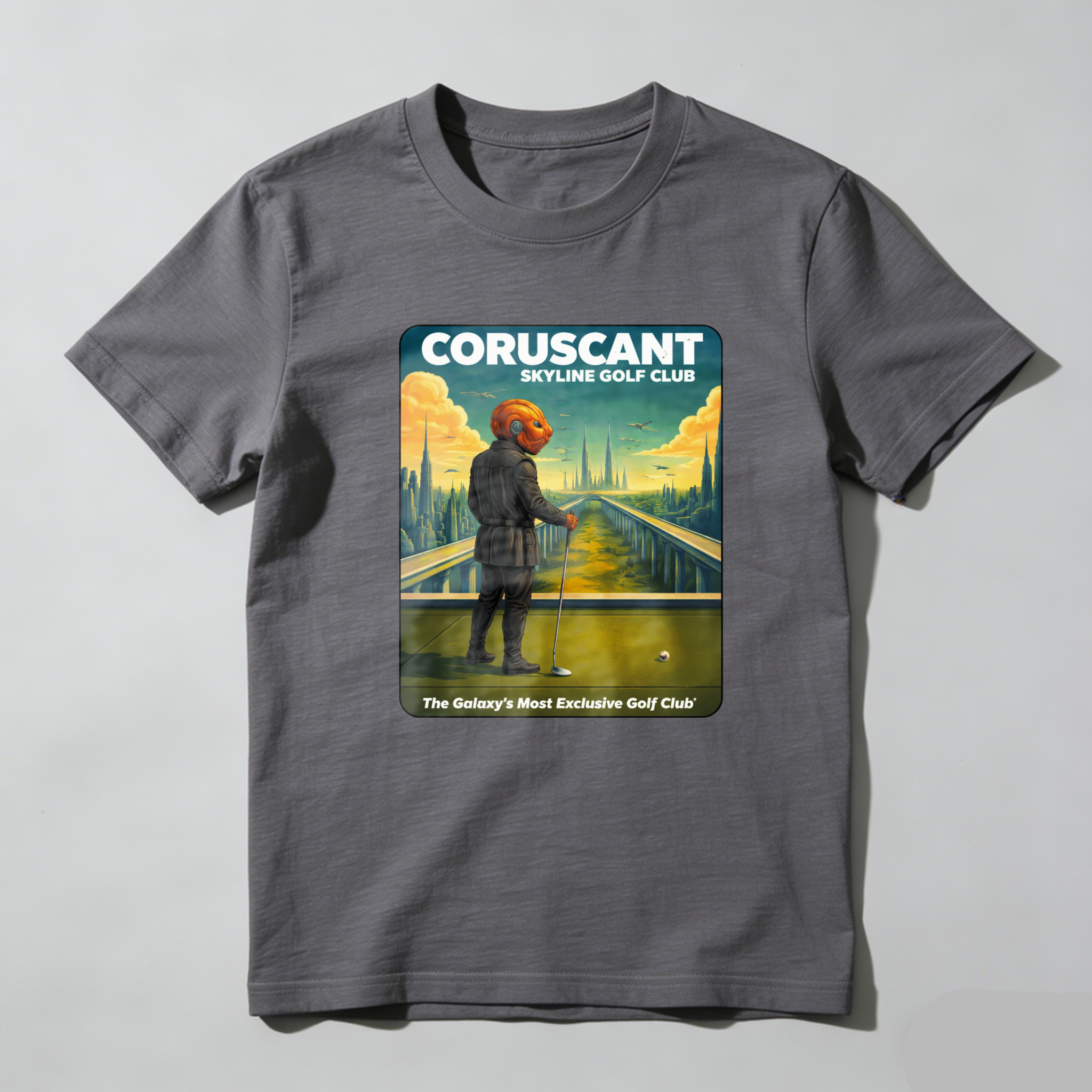 TEECURENT Coruscant Skyline Golf Club Star Wars Inspired T-Shirt Galaxy Exclusive Golf Course Design Black Men's Shirt