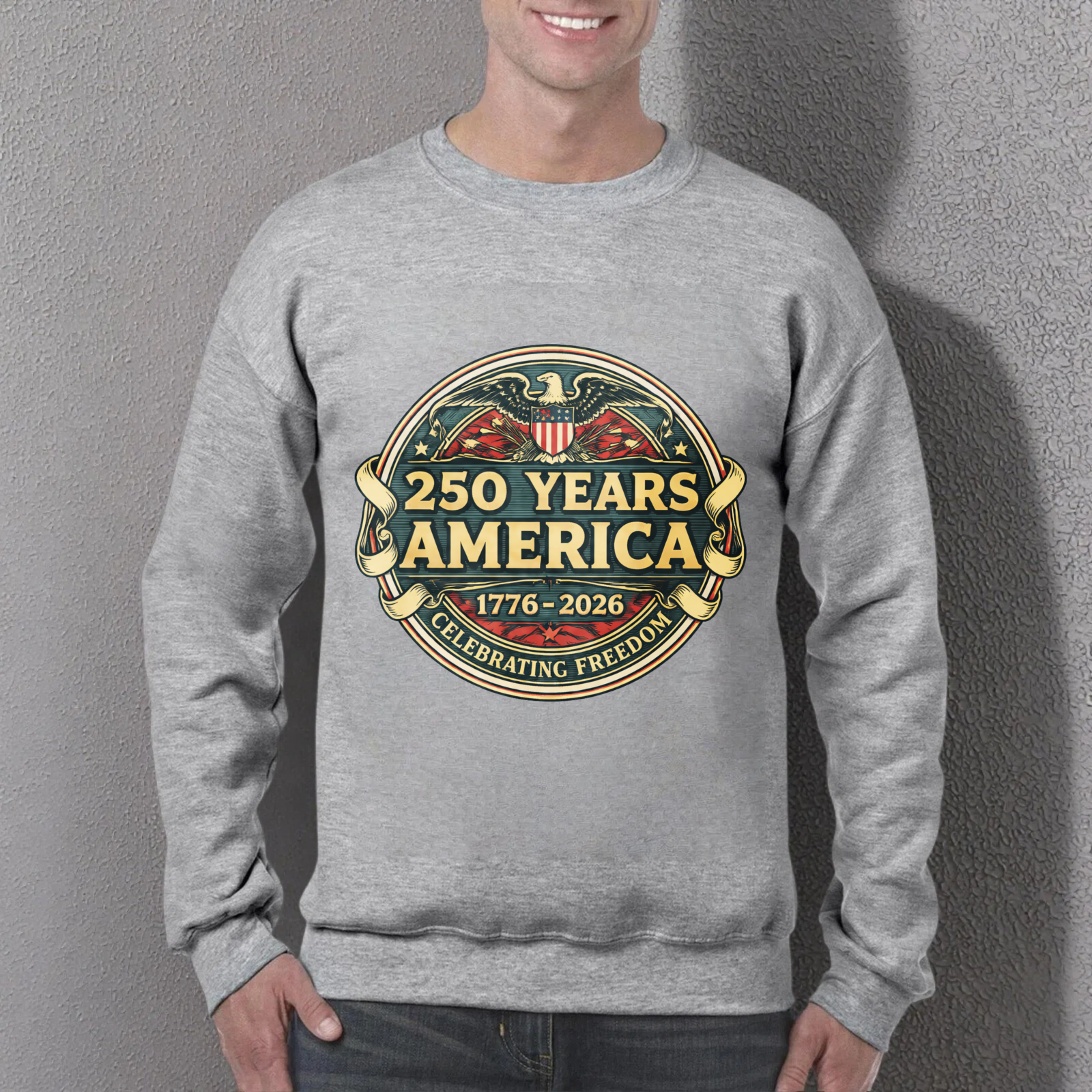 250 Years America 1776 2026 Celebrating Freedom Vintage Eagle Design Sweatshirt Black Unisex Crewneck Pullover Long Sleeve Casual Top