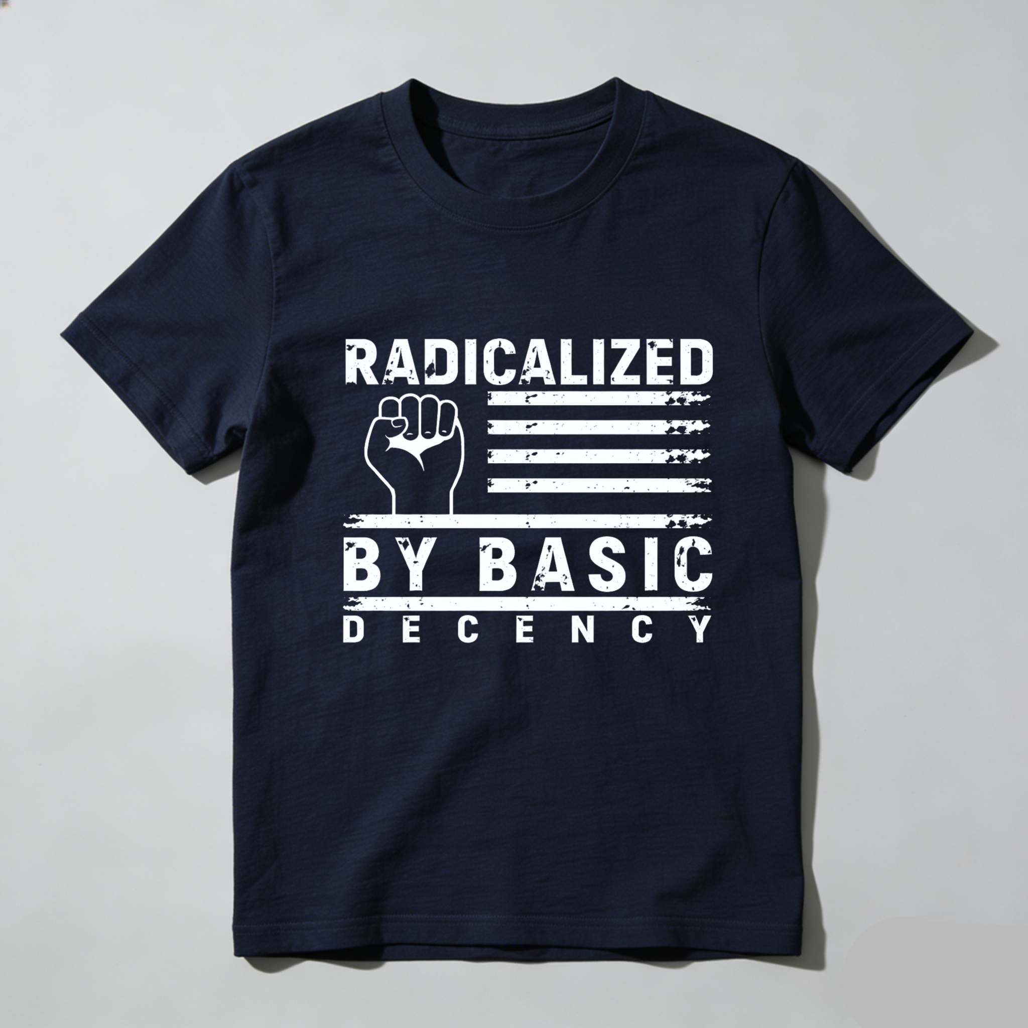 TEECURENTRadicalized By Basic Decency T Shirt With Fist And American Flag Design Black Men Women Unisex Streetwear Graphic Tee-TeeCurent