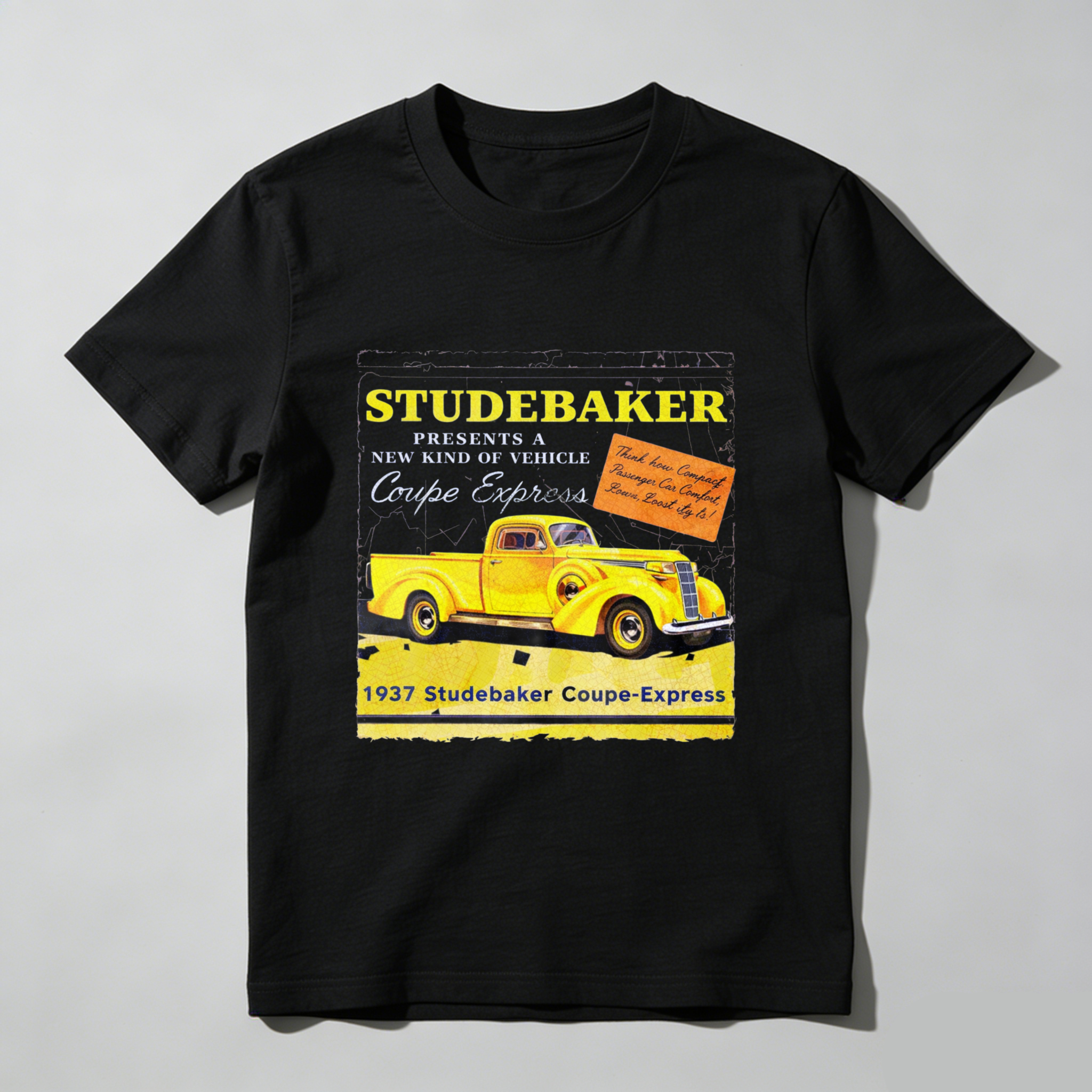 Studebaker 1937 Coupe Express Vintage Car Advertisement T-Shirt Classic Automotive Design Men's Black Shirt