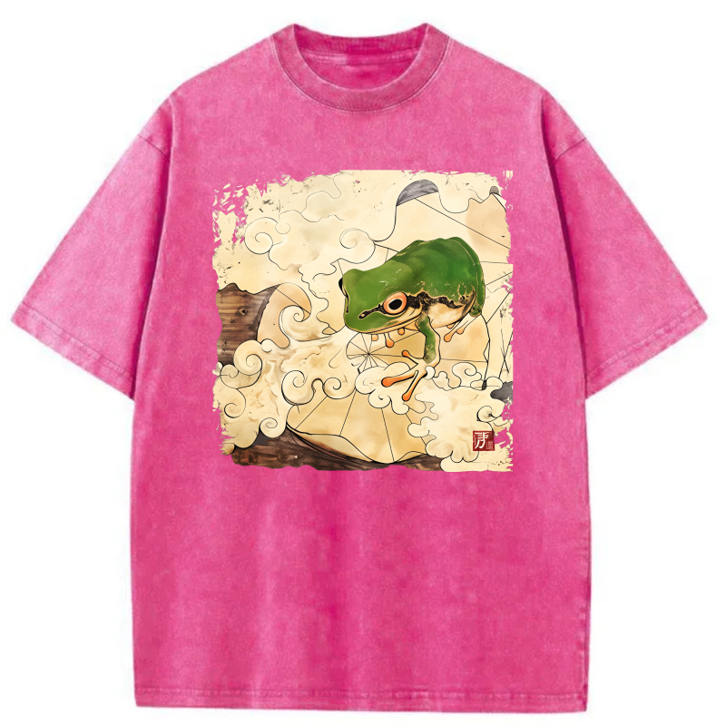 Frog On Clouds With Traditional Art Style tshirt 100% cotton