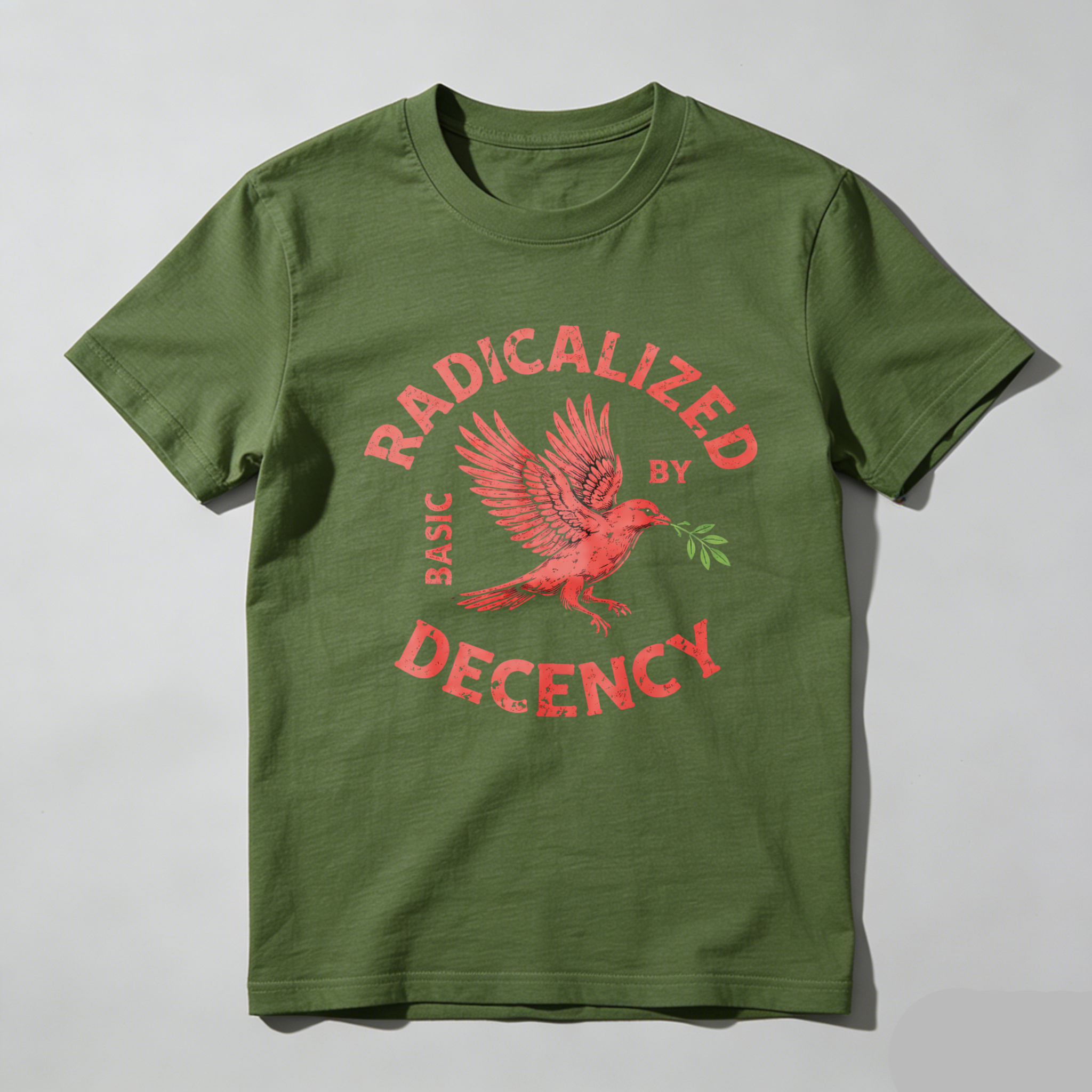 TEECURENTRadicalized By Basic Decency T Shirt With Bird And Olive Branch Design Black Men Women Unisex Apparel-TeeCurent