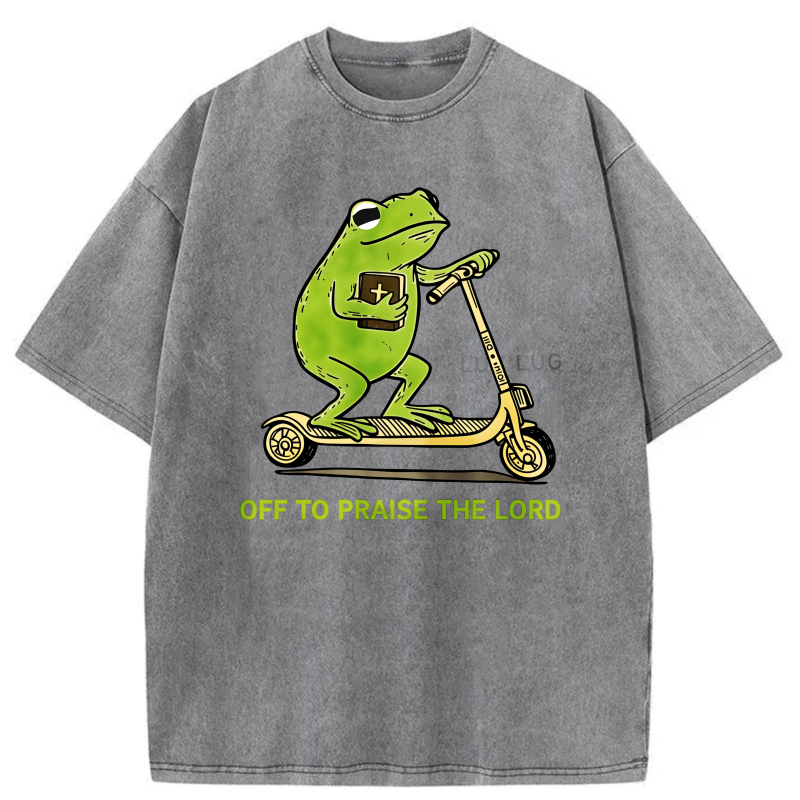 Frog Riding Scooter With Bible And Text tshirt 100% cotton