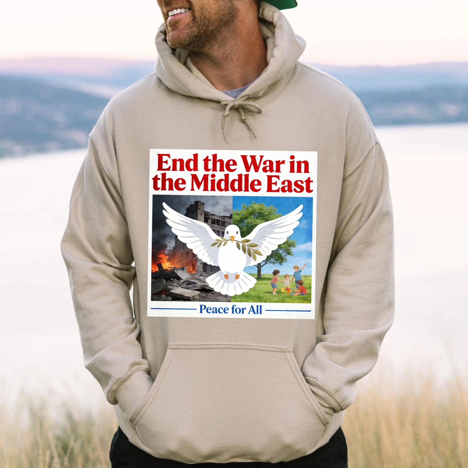 TEECURENT End The War In The Middle East Peace For All Hoodie With Dove And Olive Branch Design For Peace Advocates And Humanitarian Supporters