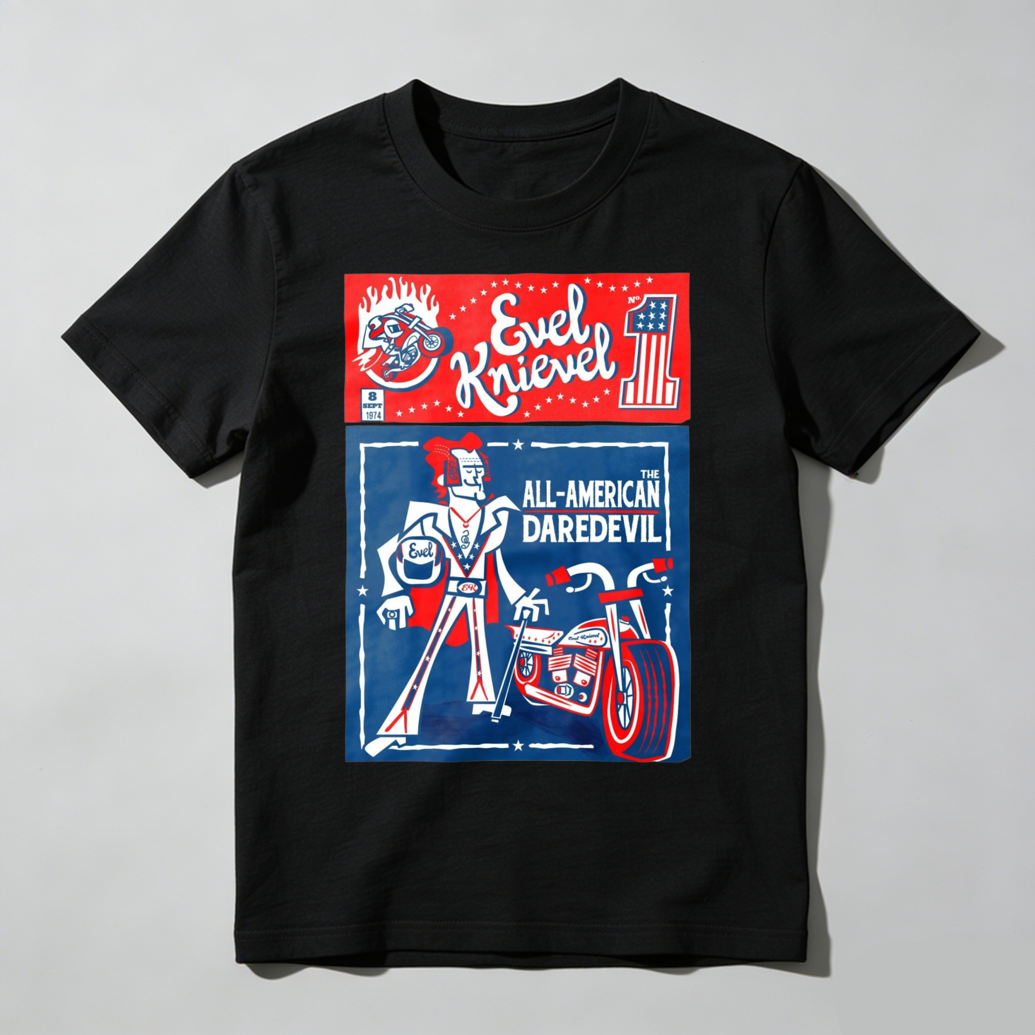 All American Daredevil Vintage Style Graphic T-Shirt Casual Top Retro Motorcycle Stunt Rider Design Cotton T-Shirt