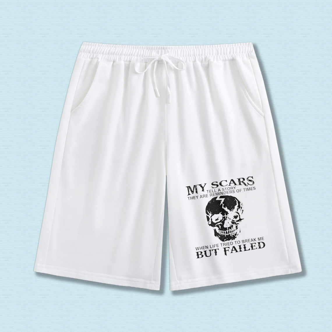 TEECURENT My Scars Tell A Story They Are Reminders Of Times When Life Tried To Break Me But Failed Skull Print Men's Sweat Shorts