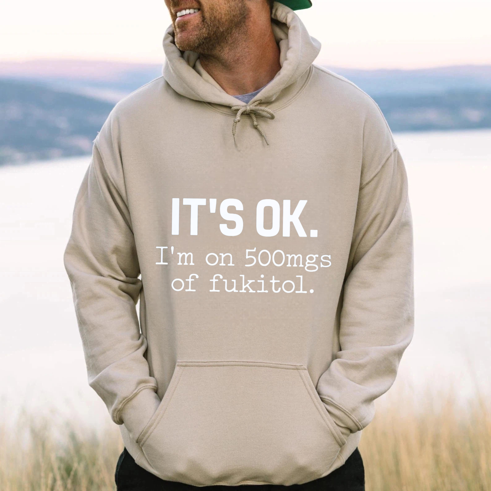TEECURENT Gildan Its Ok Im On 500Mgs Of Fukitol Hoodie Black Sweatshirt Funny Statement Pullover Casual Wear For Men Women Unisex Clothing