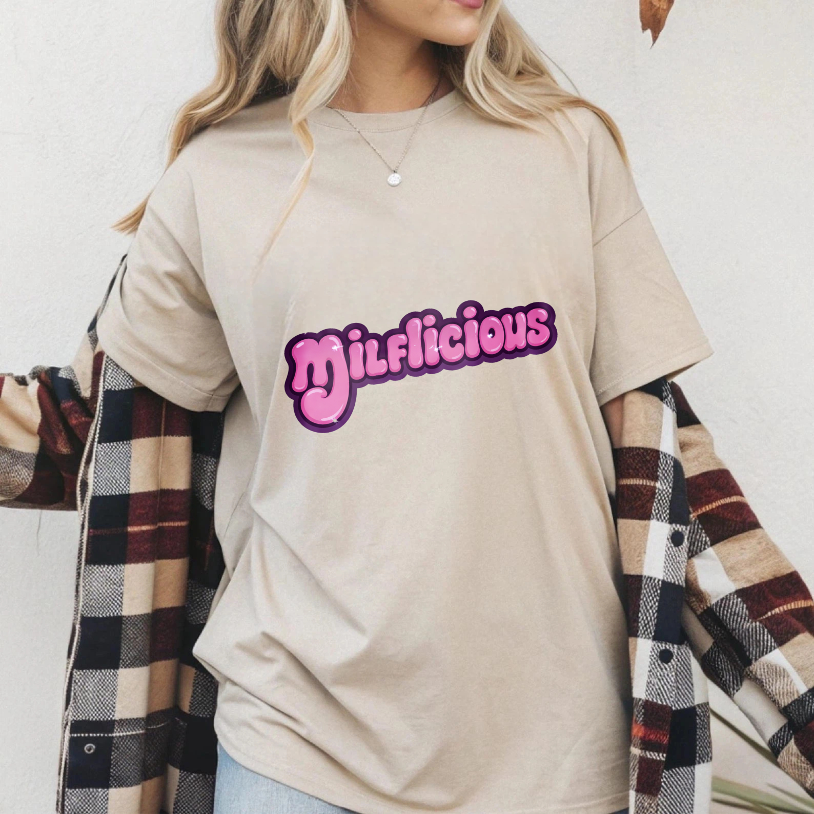 TEECURENT Milklicious Pink Text Design Black T Shirt For Women And Men Fashion Casual Wear WOMEN