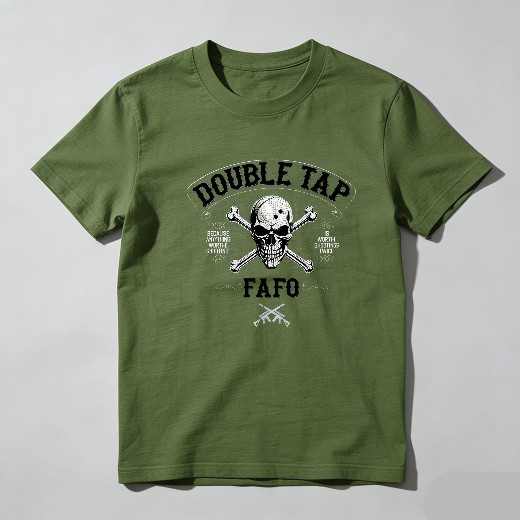 TEECURENT Double Tap Skull Crossbones Fafo Pure Cotton Short Sleeve T-Shirt-TeeCurent