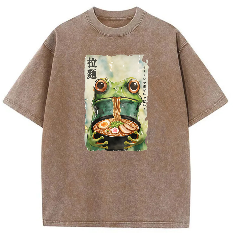 Frog Eating Ramen With Noodles And Egg tshirt 100% cotton