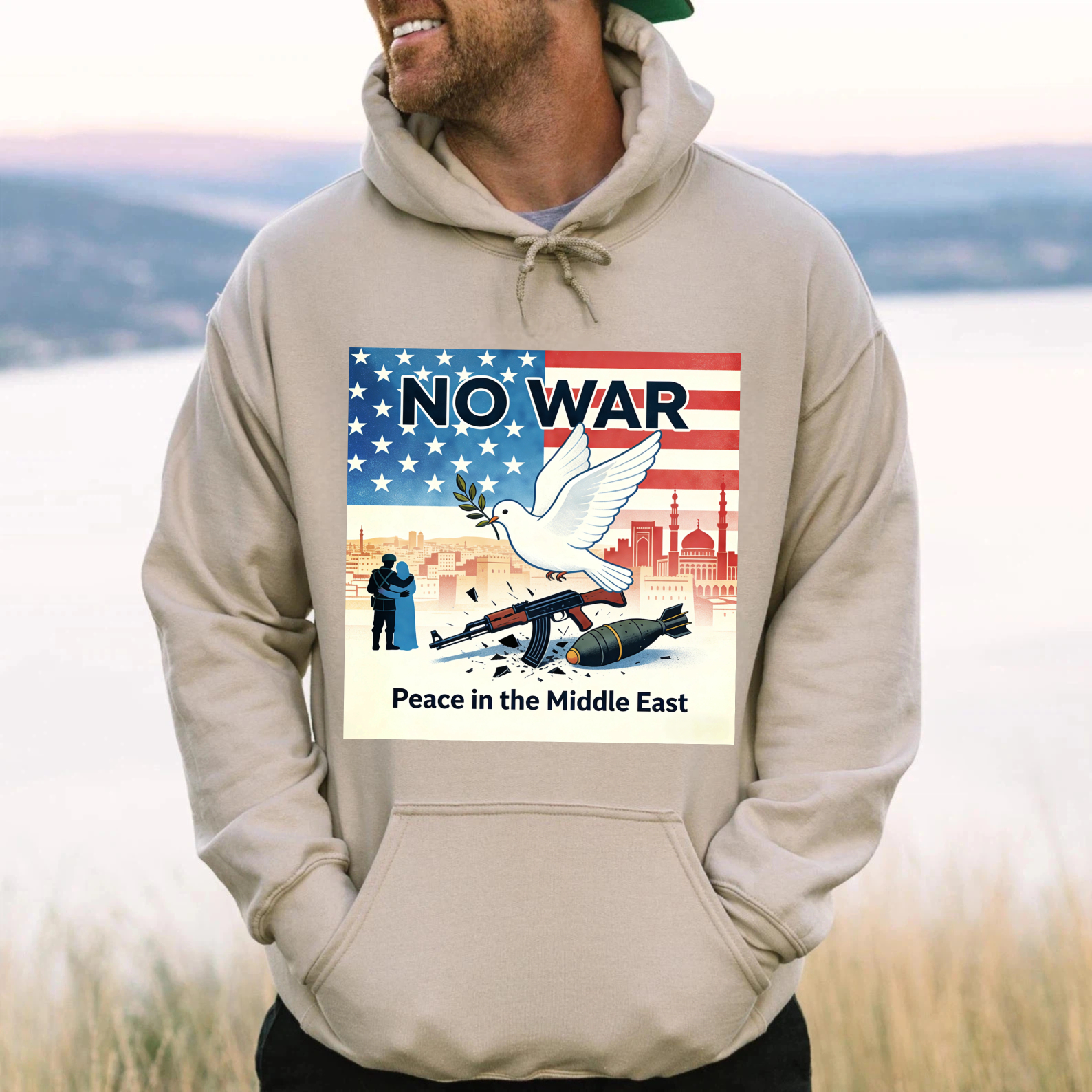 TEECURENT No War Peace In The Middle East Hoodie With American Flag And Dove Design For Peace Advocates