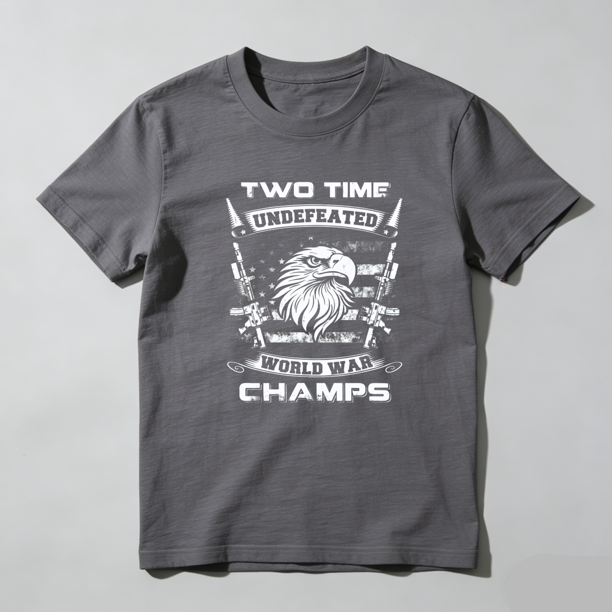 TEECURENT Two Time Undefeated World War Champs Eagle Patriotic T Shirt