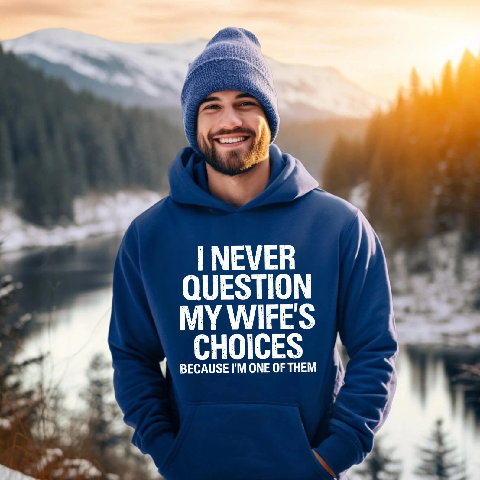 TEECURENT Gildan I Never Question My Wifes Choices Because Im One Of Them Hoodie For Men And Women Funny Couple Gift Sweatshirt With Pocket Black Cotton Pullover Top