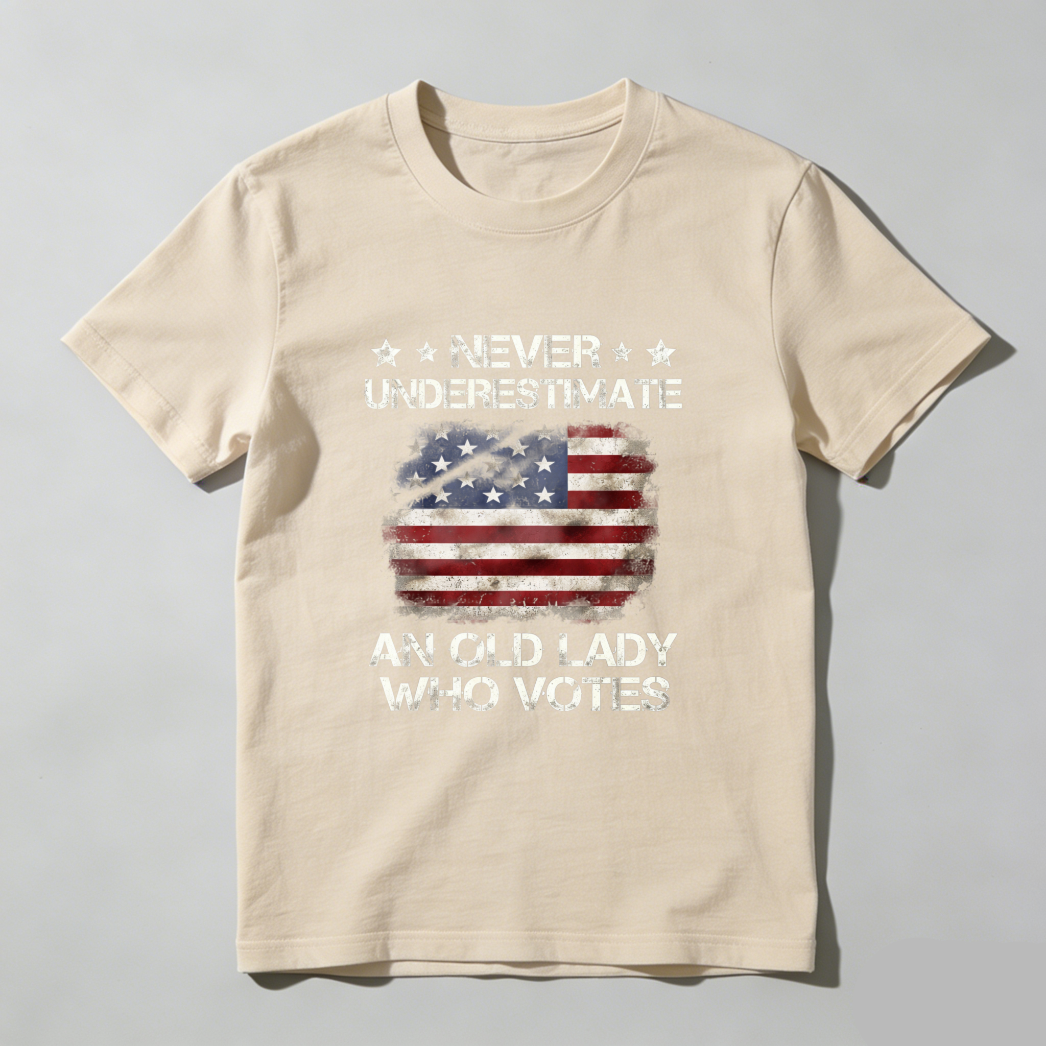 TEECURENT Never Underestimate An Old Lady Who Votes American Flag Patriotic T-Shirt WOMEN