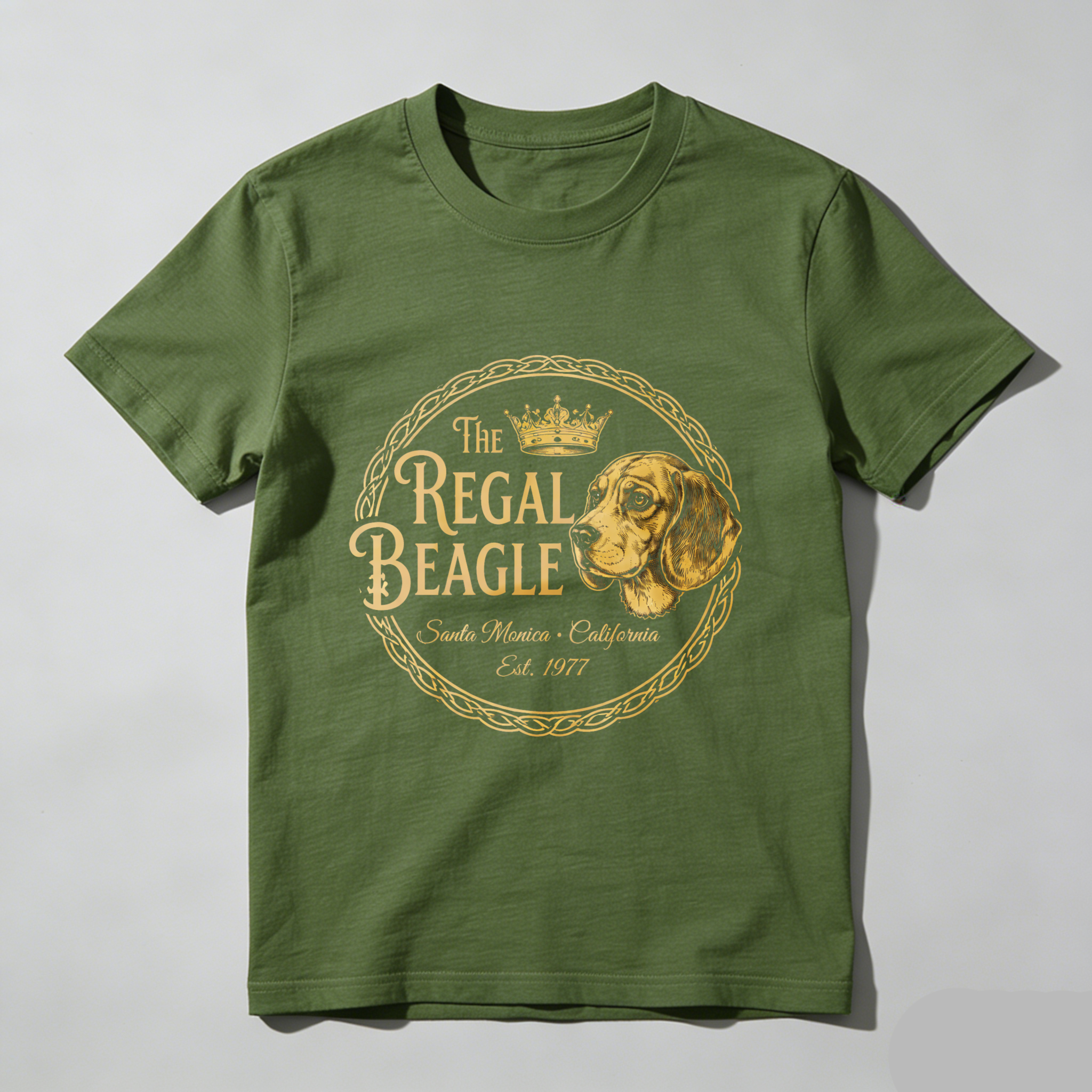 TEECURENT The Regal Beagle Dog Breed T Shirt Santa Monica California Established 1977 Gold Logo Black Cotton Men Women Unisex Apparel