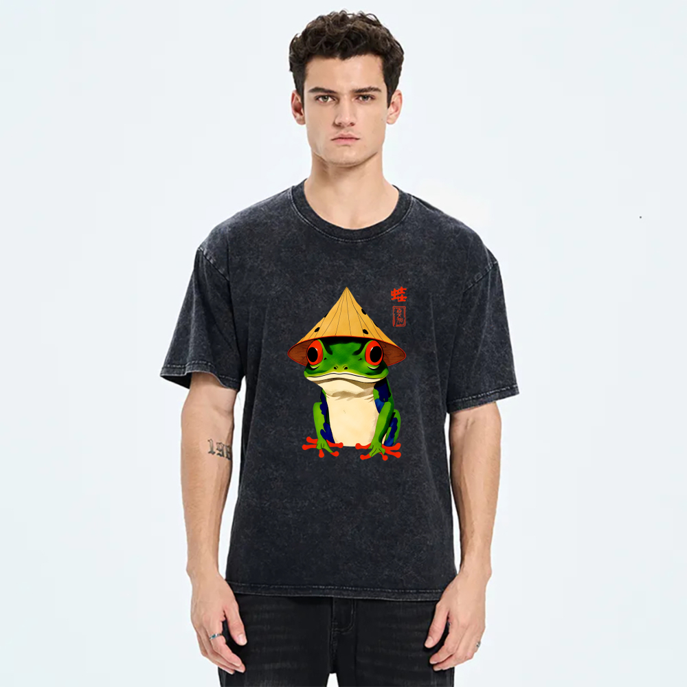 Frog Wearing Conical Hat With Red Eyes tshirt 100% cotton