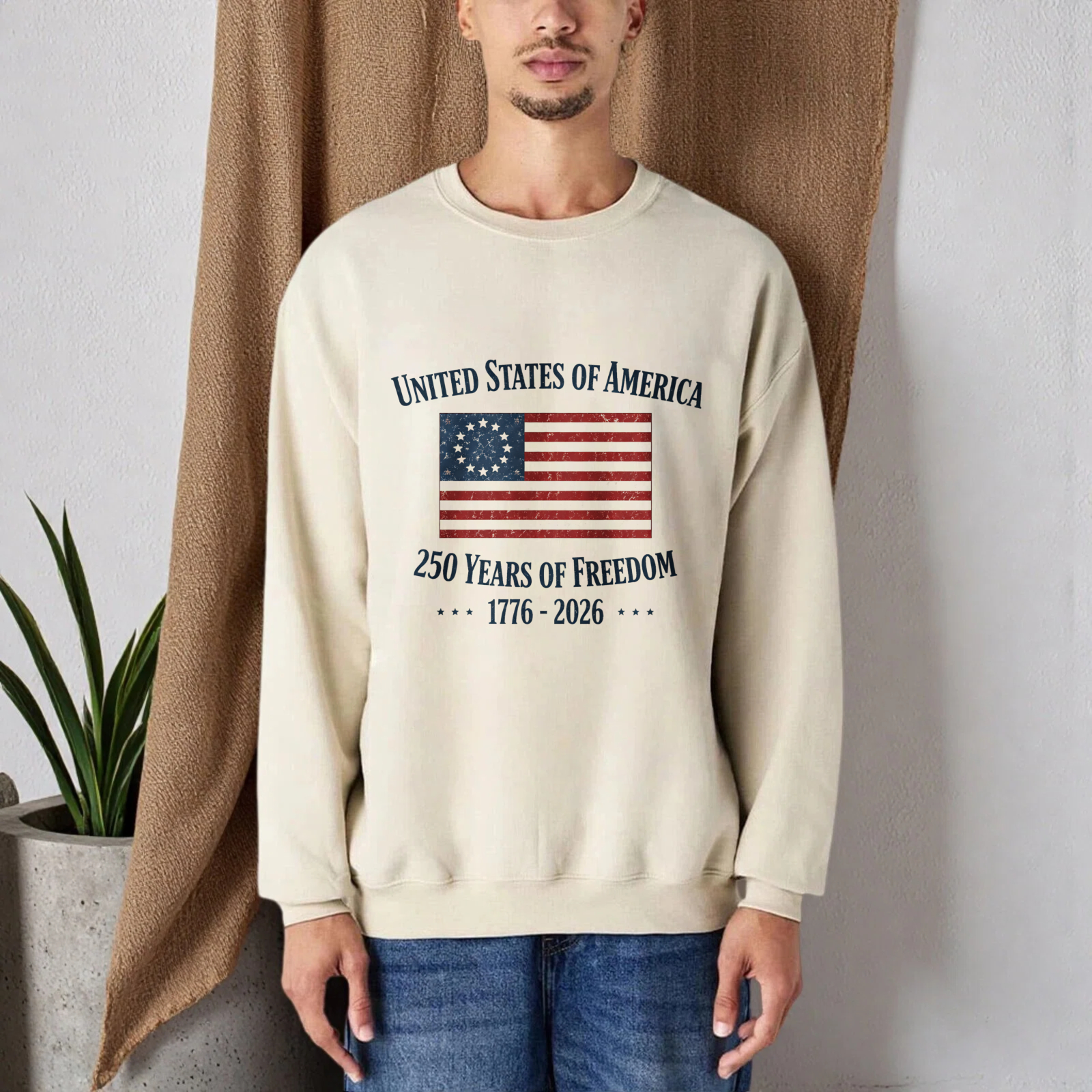 American Flag Design Crewneck Sweatshirt Black Cotton Long Sleeve Pullover Top Men Women Unisex Casual Wear Streetwear Fashion Apparel