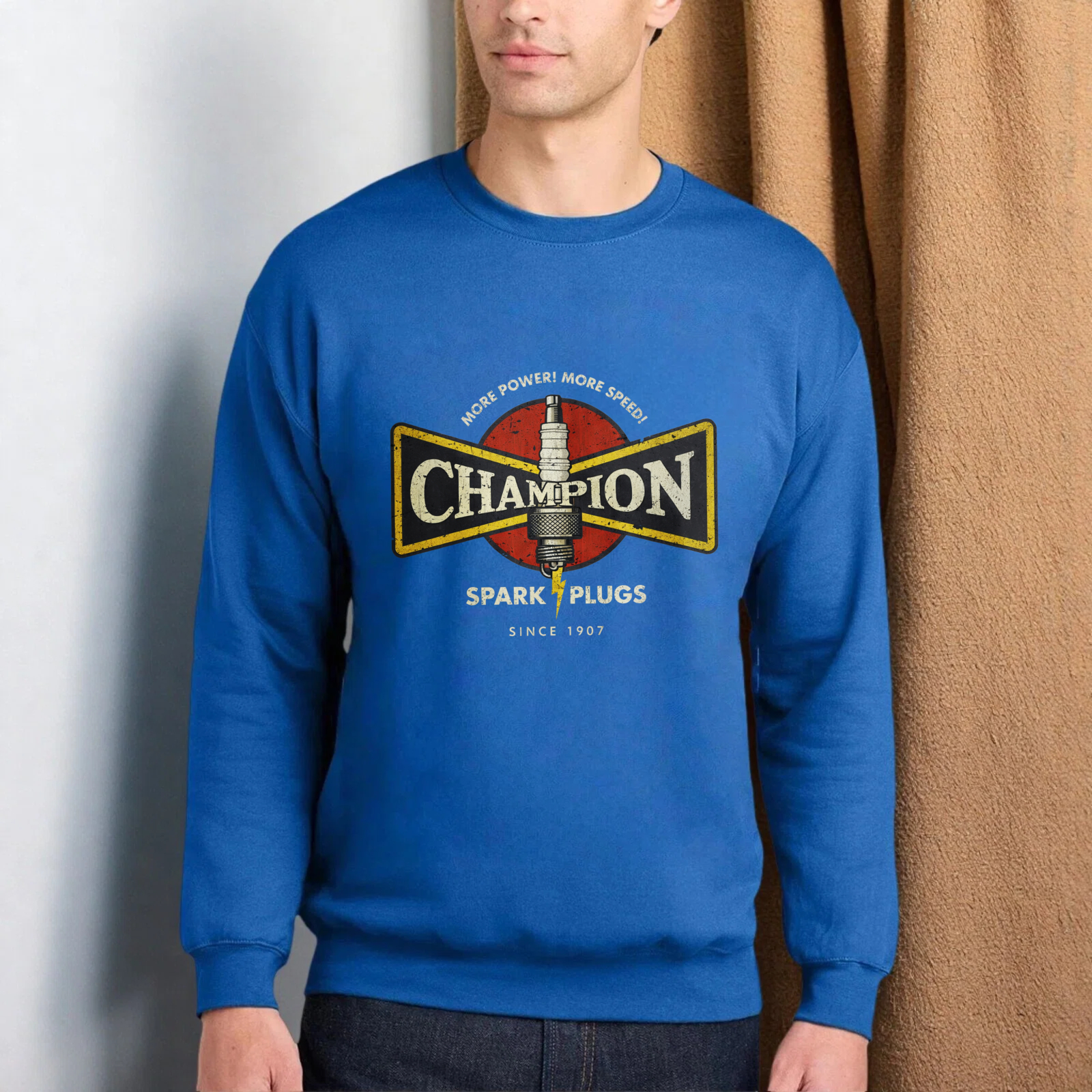 TEECURENT Champion Spark Plugs Sweatshirt Black Vintage Automotive Logo Crewneck Pullover Sweatshirt For Men Women Unisex Streetwear Casual Top