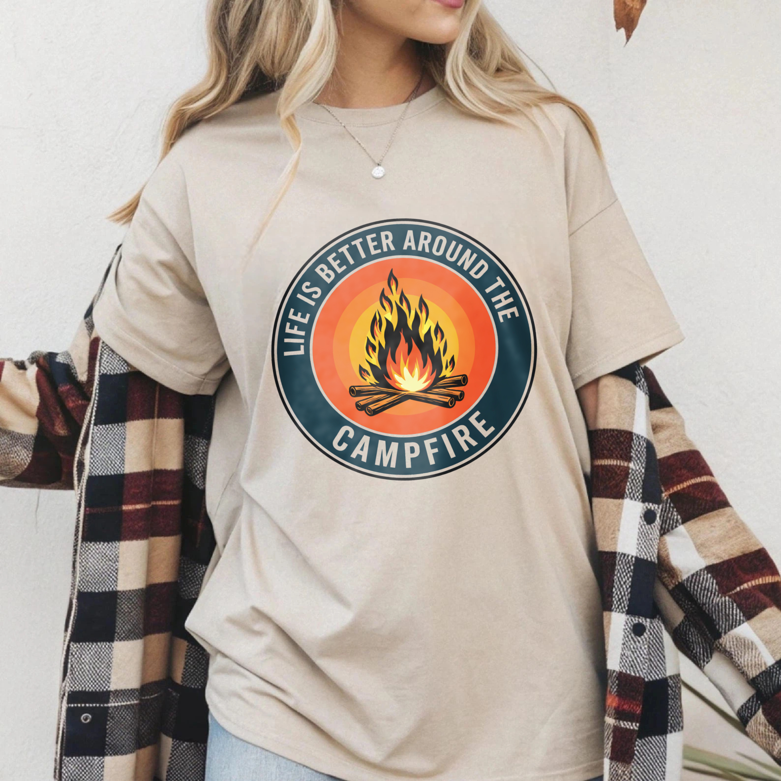 TEECURENT Life Is Better Around The Campfire Outdoor Camping T-Shirt Adventure Nature Flame Design Graphic Tee WOMEN