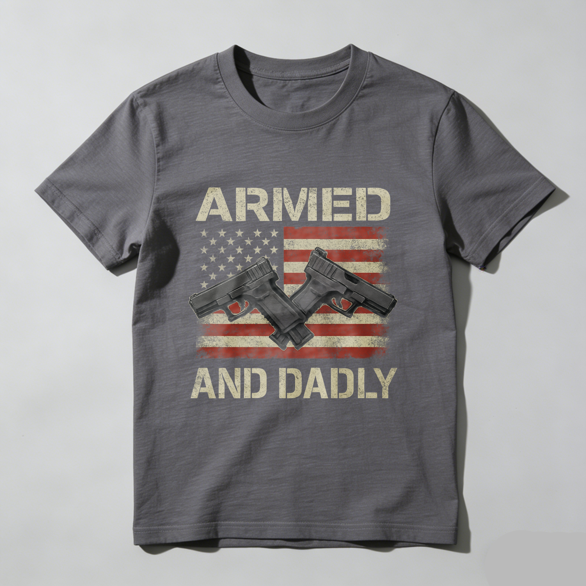 Armed And Dadly American Flag Gun T-Shirt Made In Usa