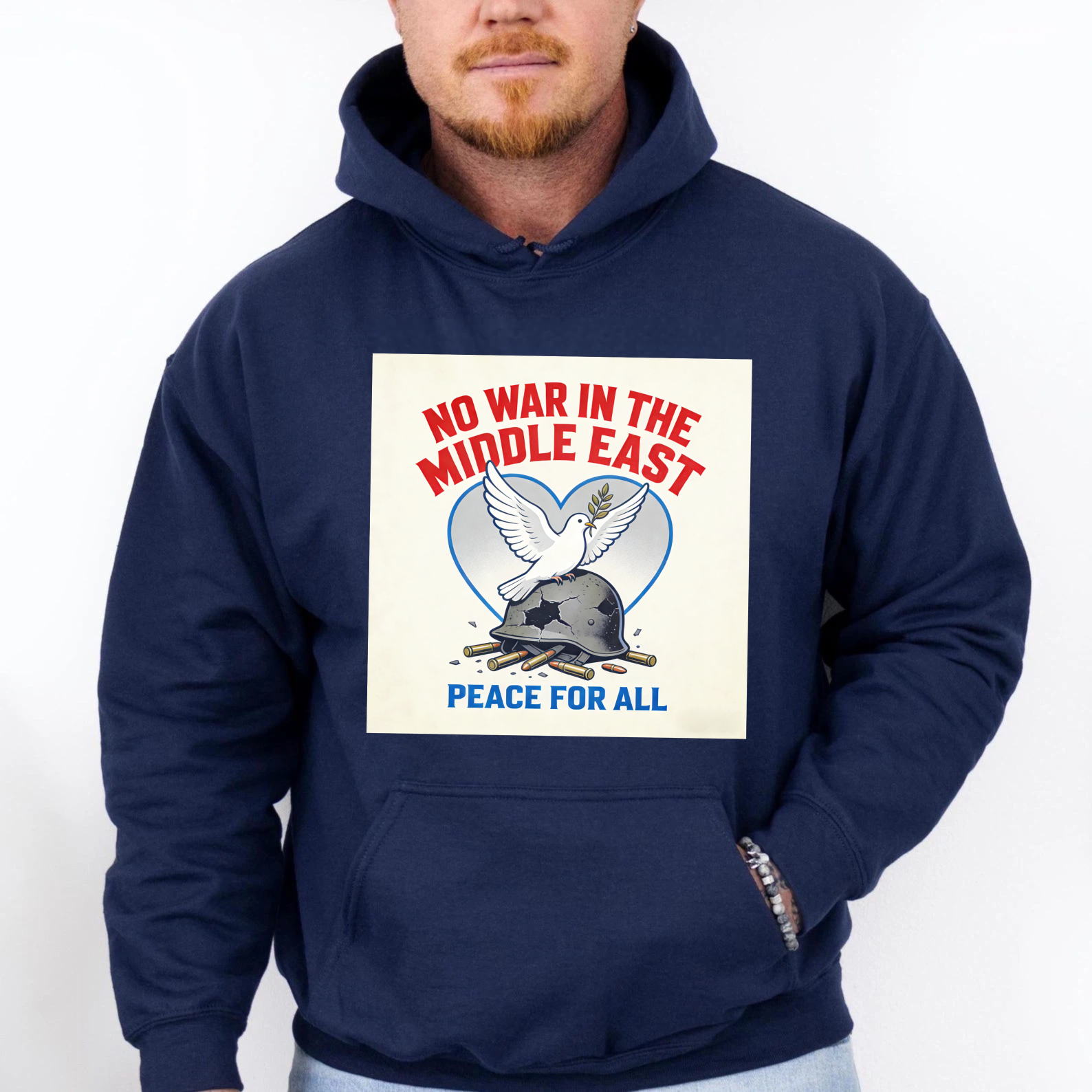 TEECURENT No War In The Middle East Peace For All Hoodie With Dove And Helmet Design