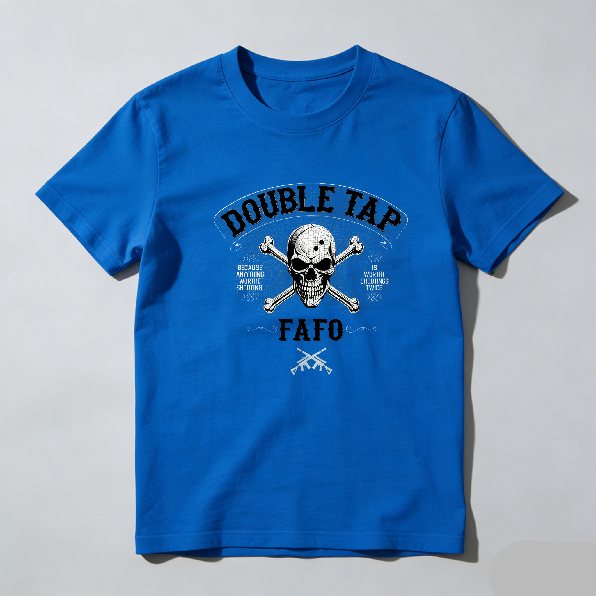 TEECURENT Double Tap Skull Crossbones Fafo Pure Cotton Short Sleeve T-Shirt-TeeCurent
